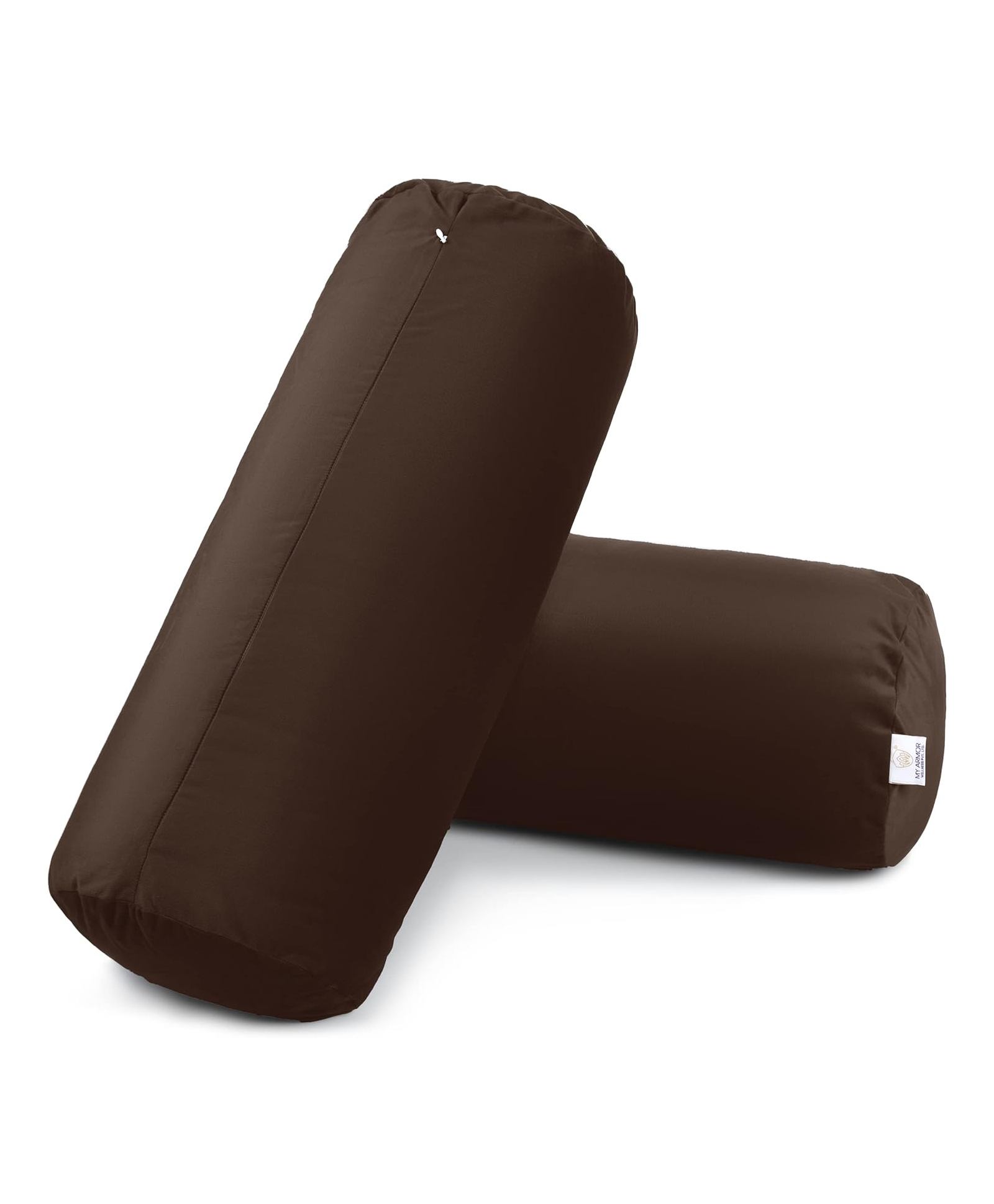 MY ARMOR Micro Fibre Bolster Pillow with Velvet Cover Pack of 2 - Brown-image-3