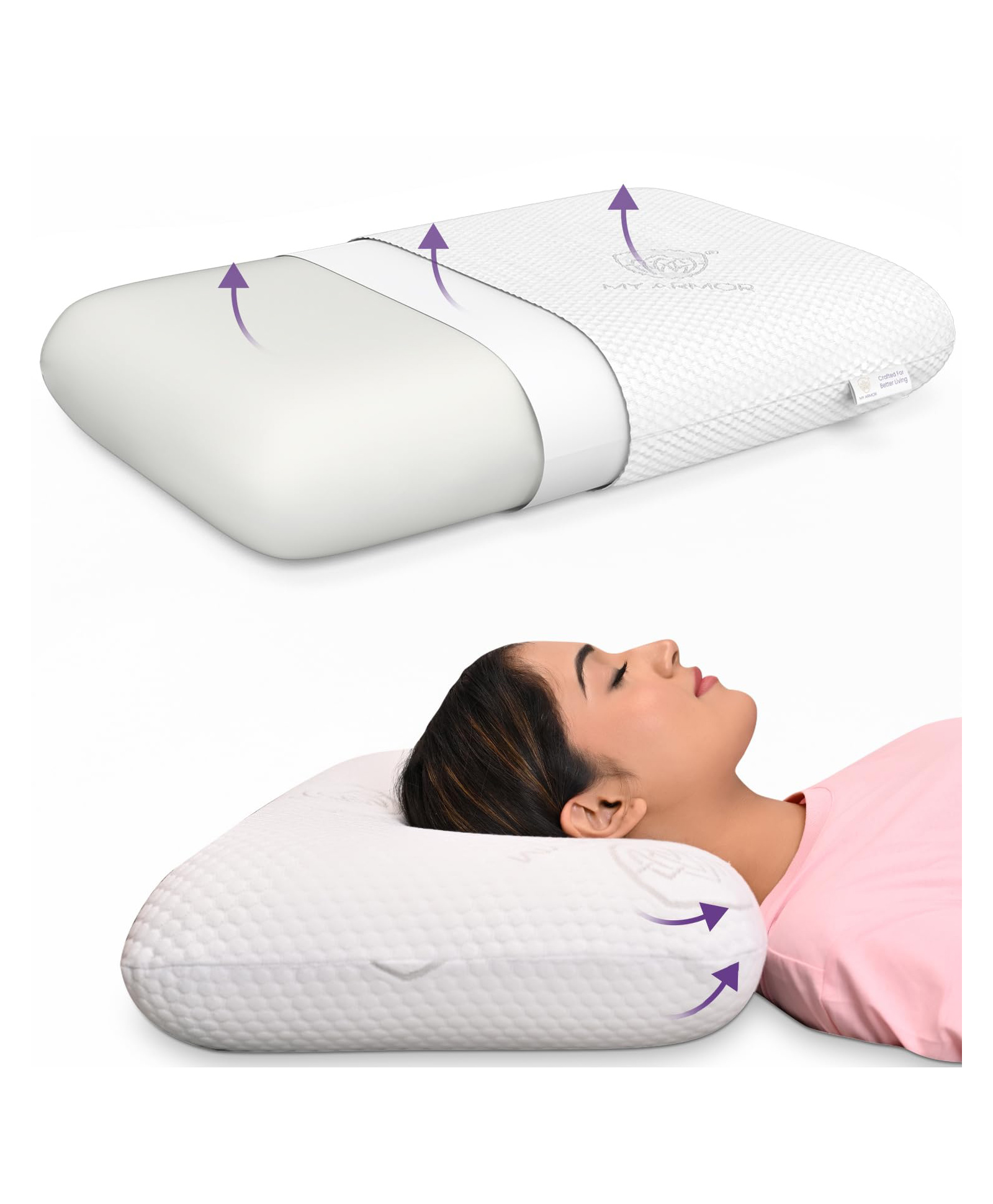MY ARMOR Orthopedic Memory Foam King Size Pillow with Removable Outer Cover - White-image-43