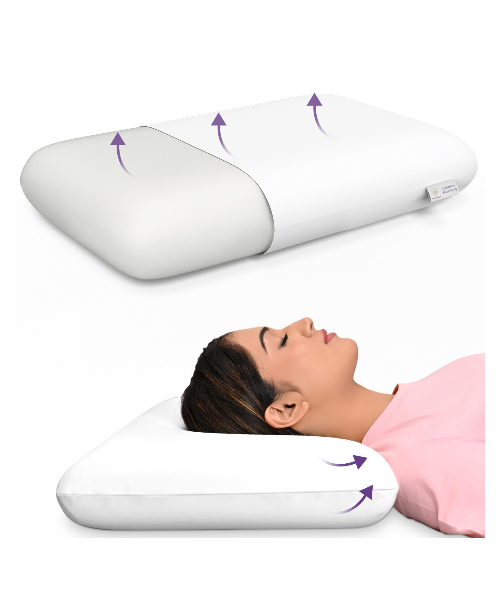 MYARMOR Orthopedic Memory Foam Queen Pillow - White-image-3