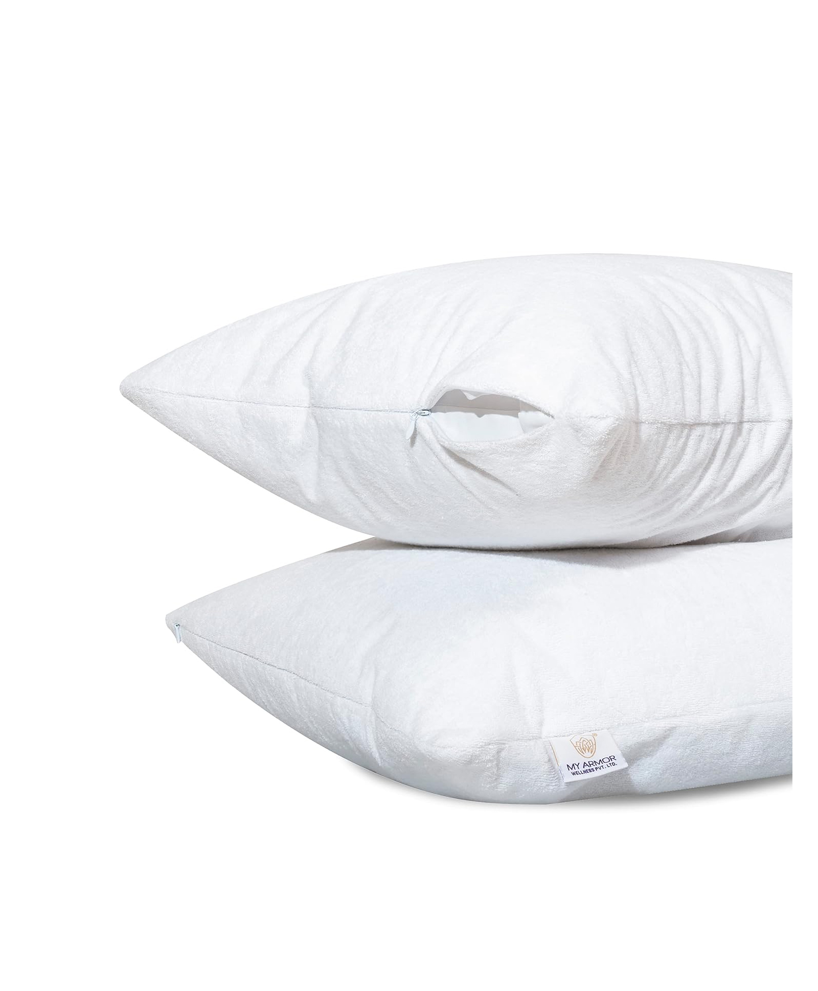 MYARMOR Cotton Terry Pillow Protectors Standard Size Set of 2 - White-image-33