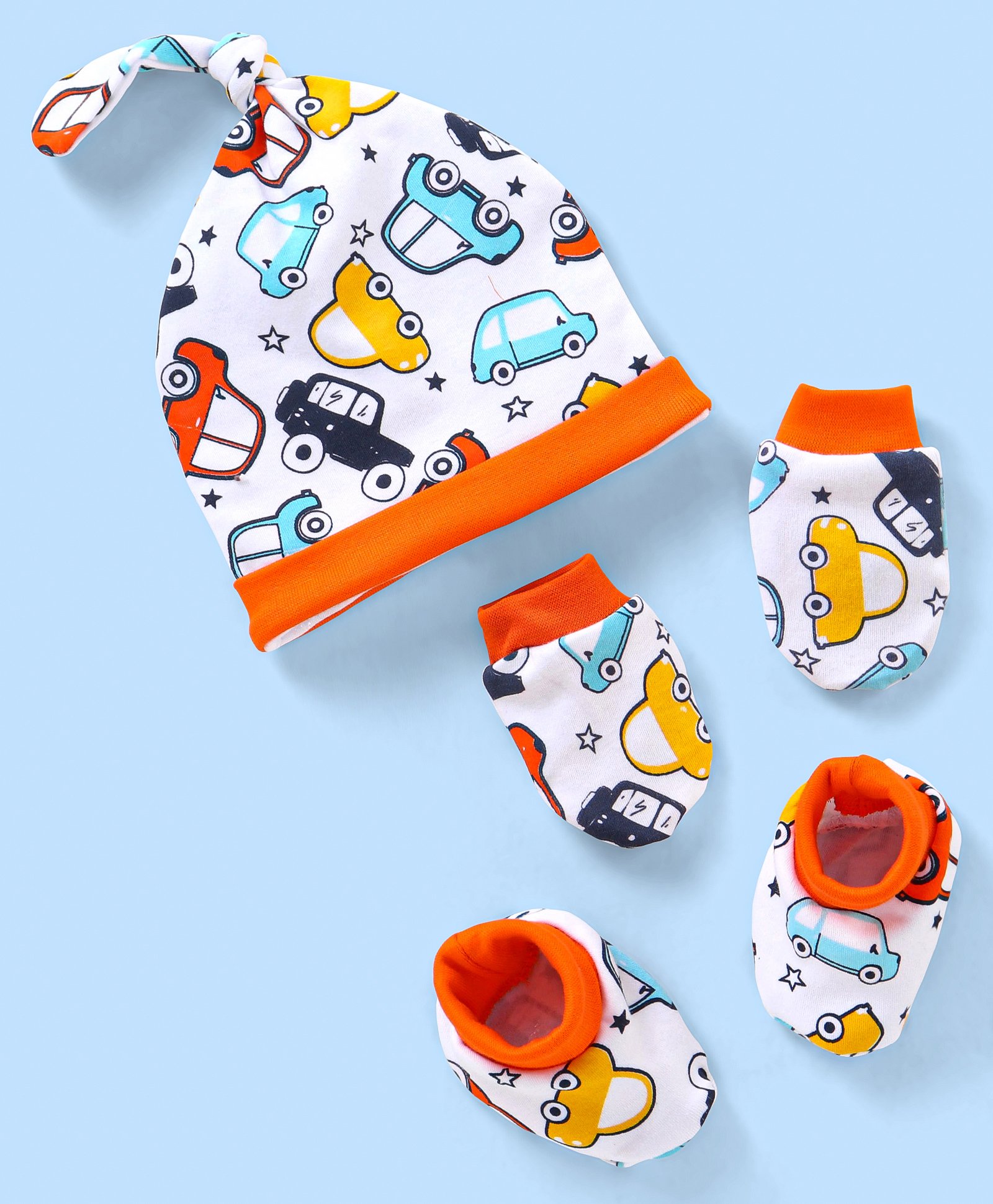 Babyhug 100% Cotton Cap Mittens & Booties Ice Cream Print White - Cap Diameter 11.5 cm-image-38