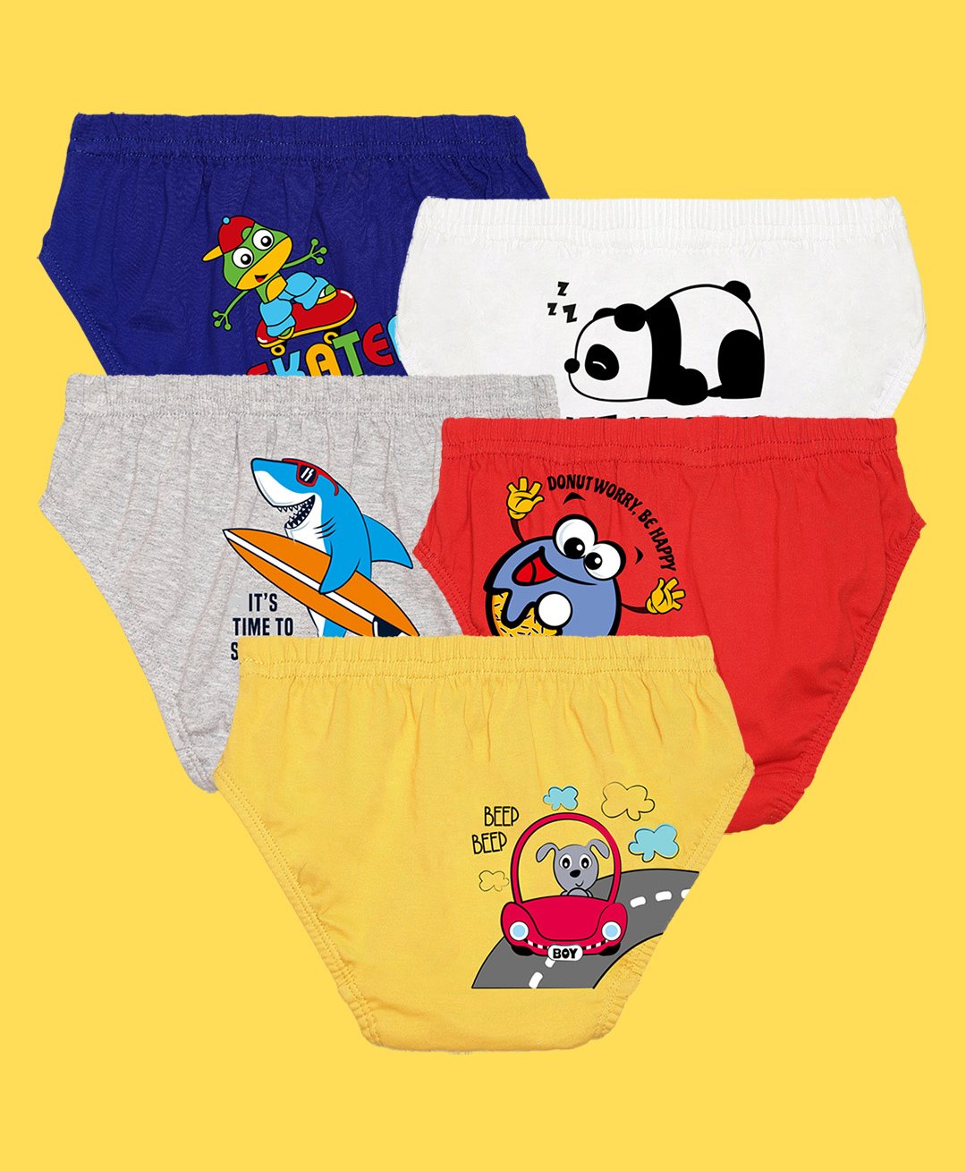 NUSYL Pack Of 5 Shark Panda And Dog Printed Briefs - Multi Colour-picture-13