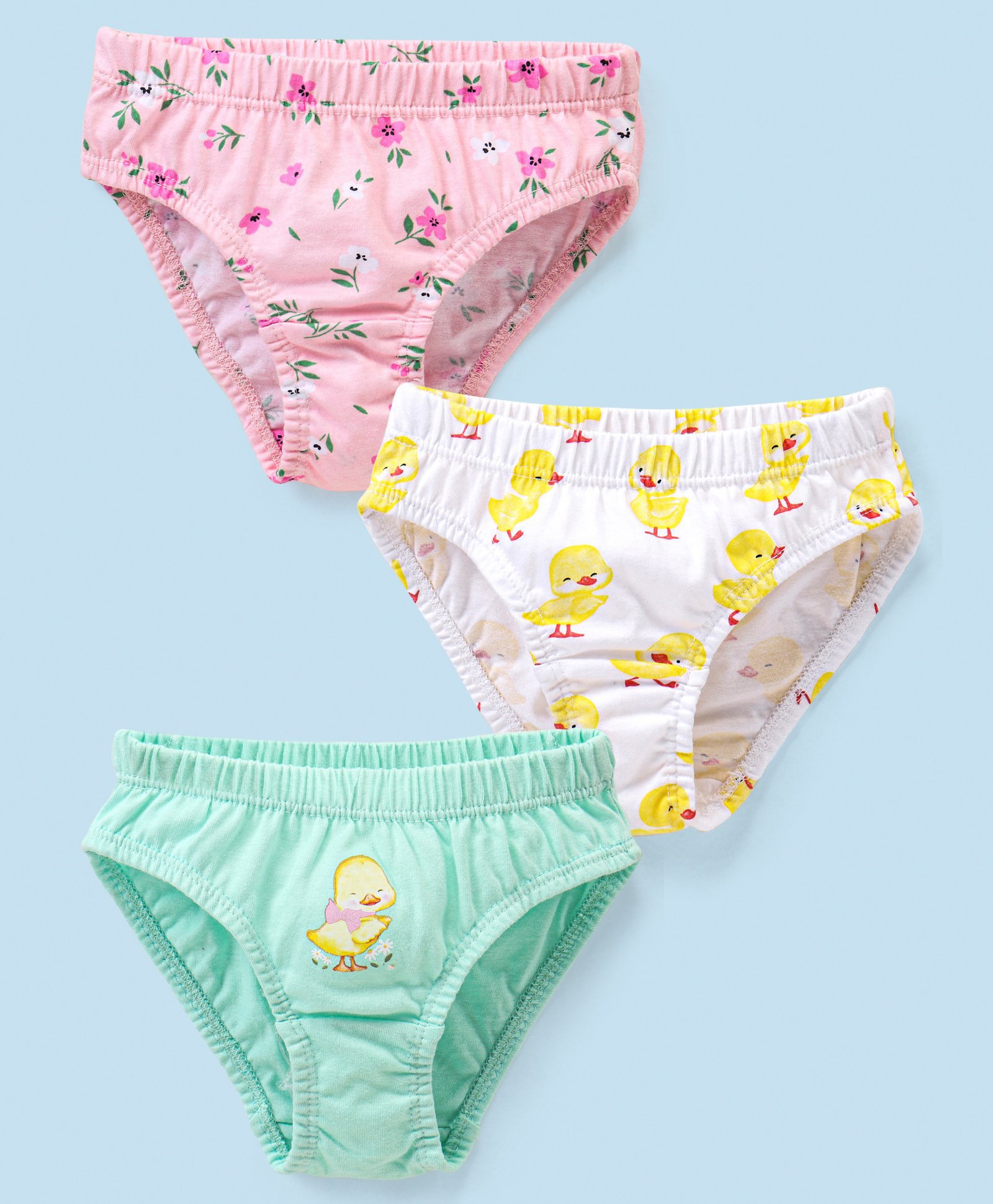 Babyhug 100% Cotton Floral & Duck Printed Panties Pack of 3 - Pink & White-image-27
