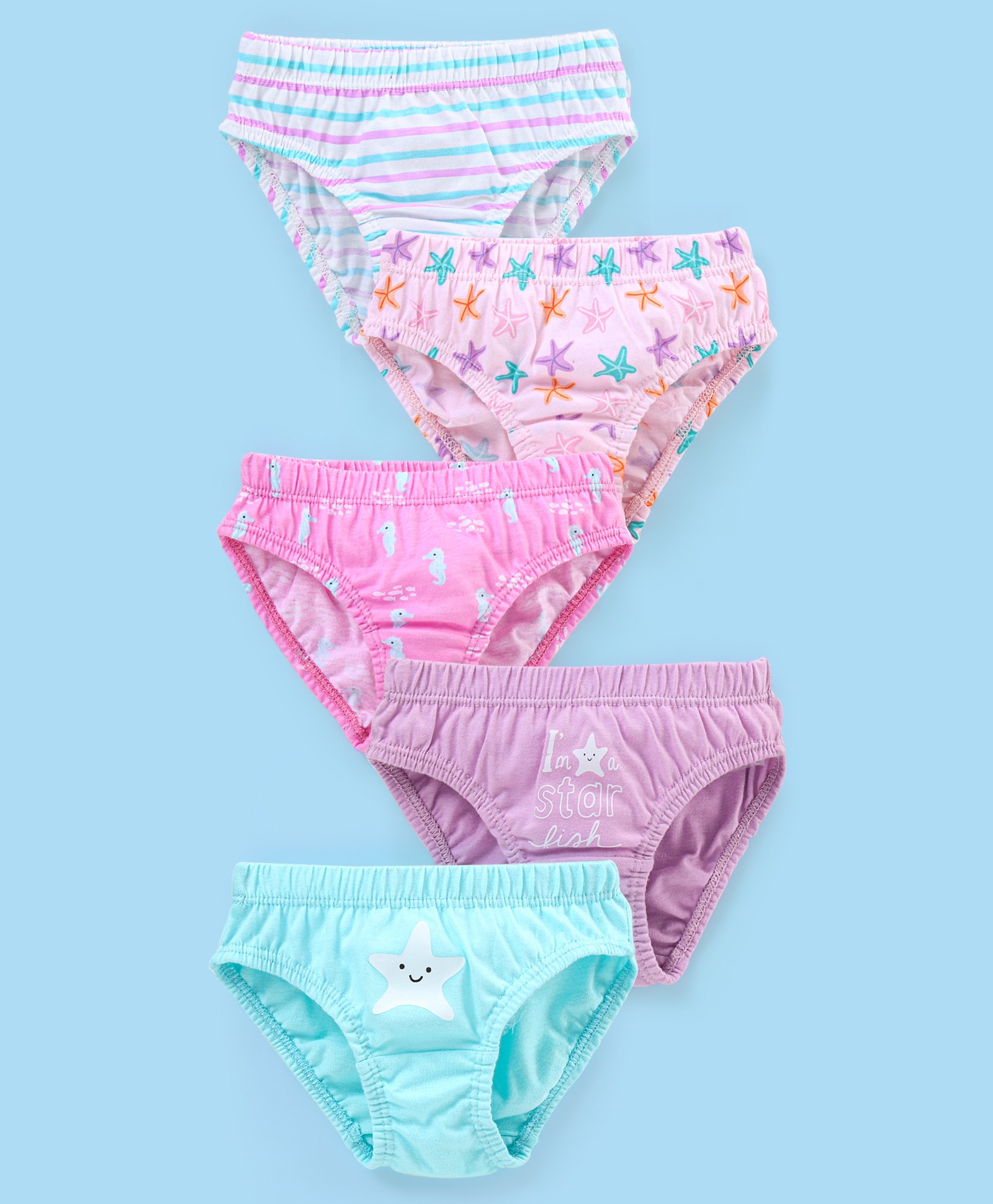 Babyhug 100% Cotton Panties Star Fish Print Pack of 5 - Pink-image-38