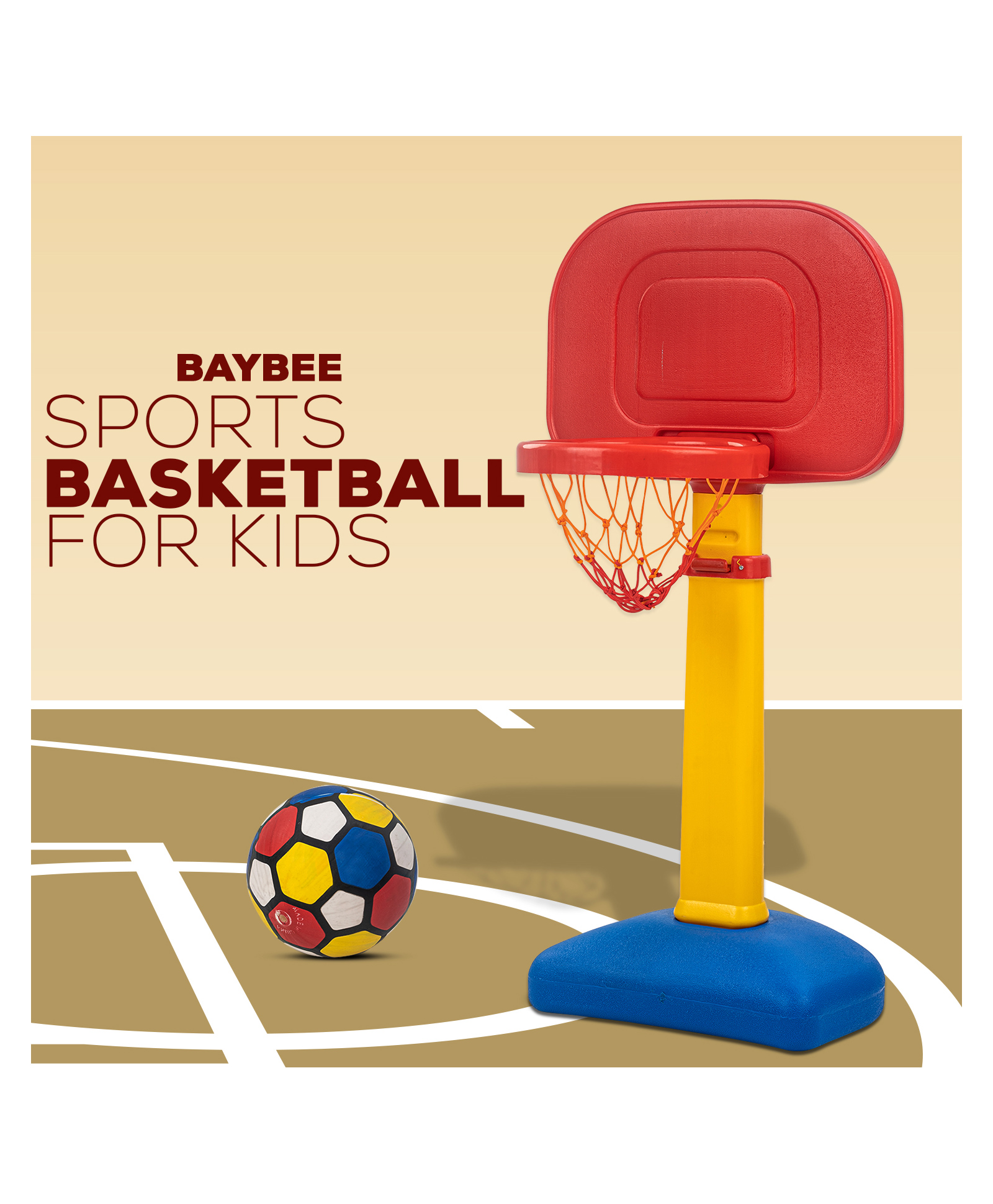 Baybee Multi Activity Sports Basketball with 5 Height Adjustable & Ball - Red & Yellow-image-45
