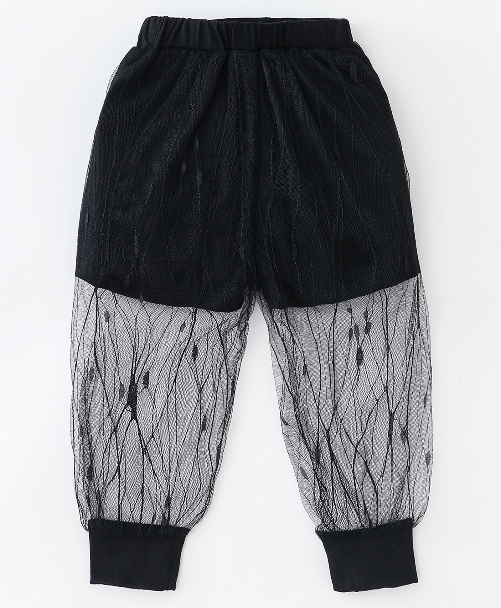 Kookie Kids Cotton Full Length Lounge Pant with Mesh Detailing - Black-image-33