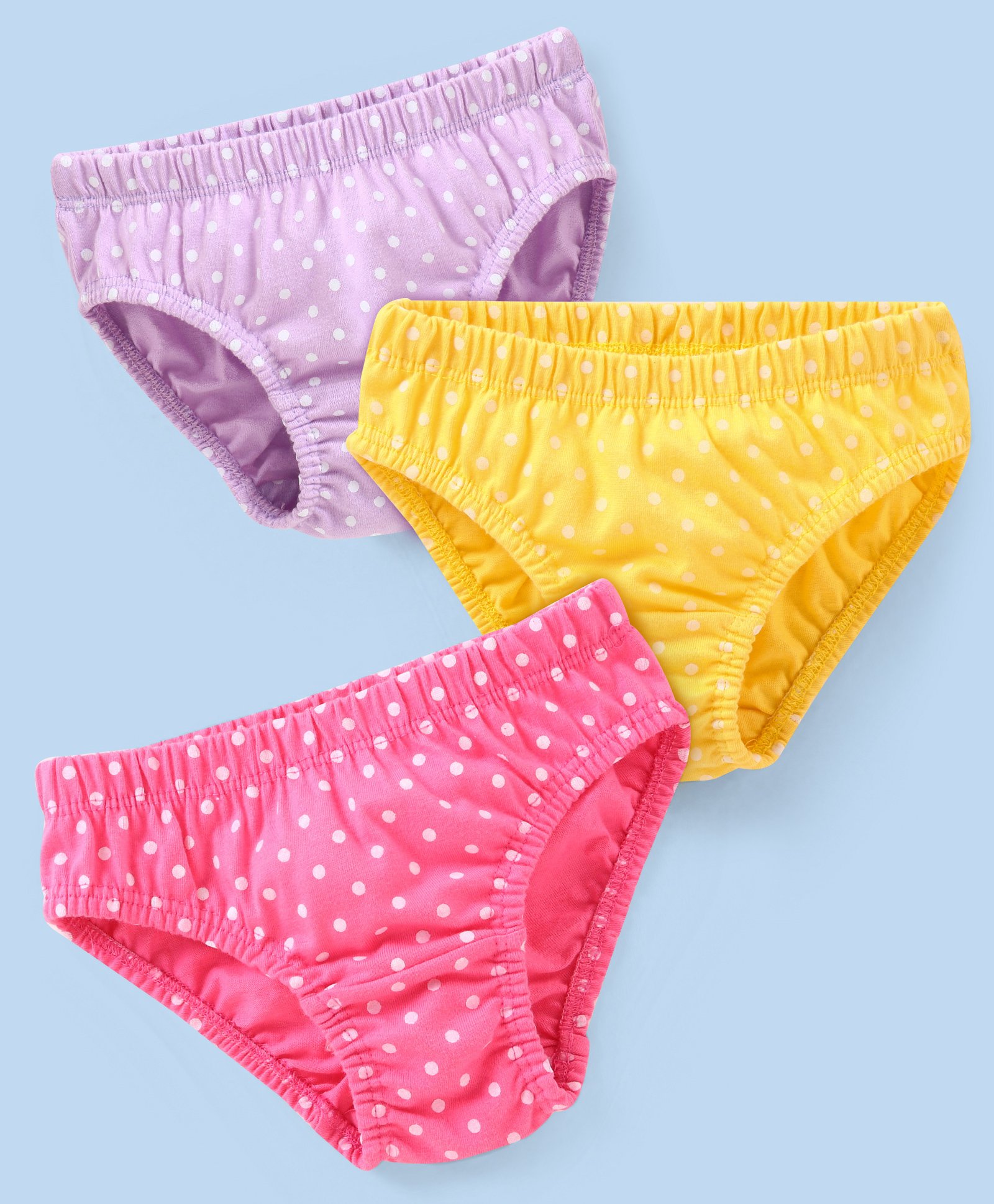 Babyhug 100% Cotton Panties Polka Dots Print Pack of 3 - Pink Yellow & Purple-image-45