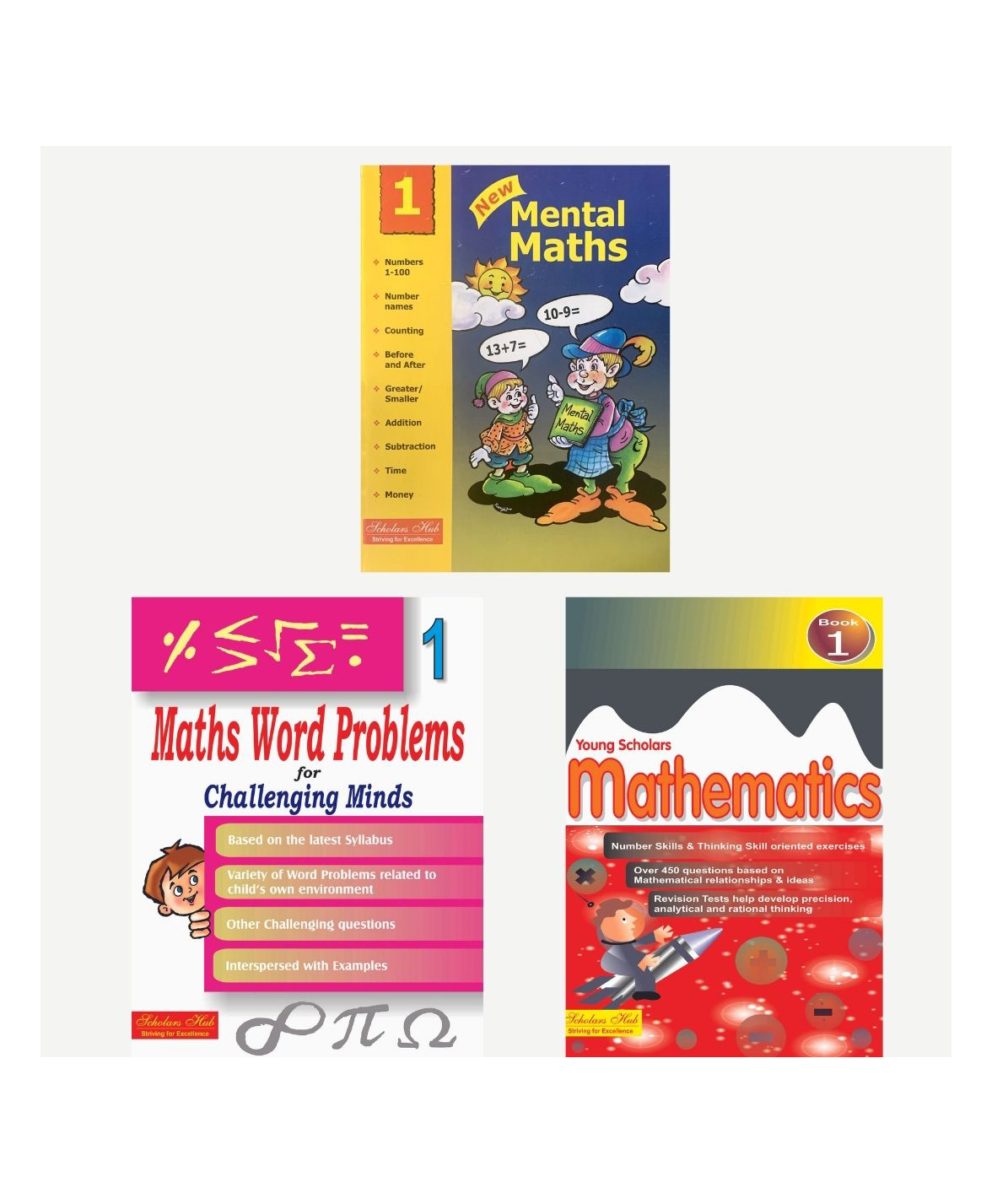 Maths WorkBook Combo for Class 1: Mental Maths for Class 1 Maths Word Problems for Class 1 Young Scholars Mathematics for Class 1 Set of 3 Books - English-image-3
