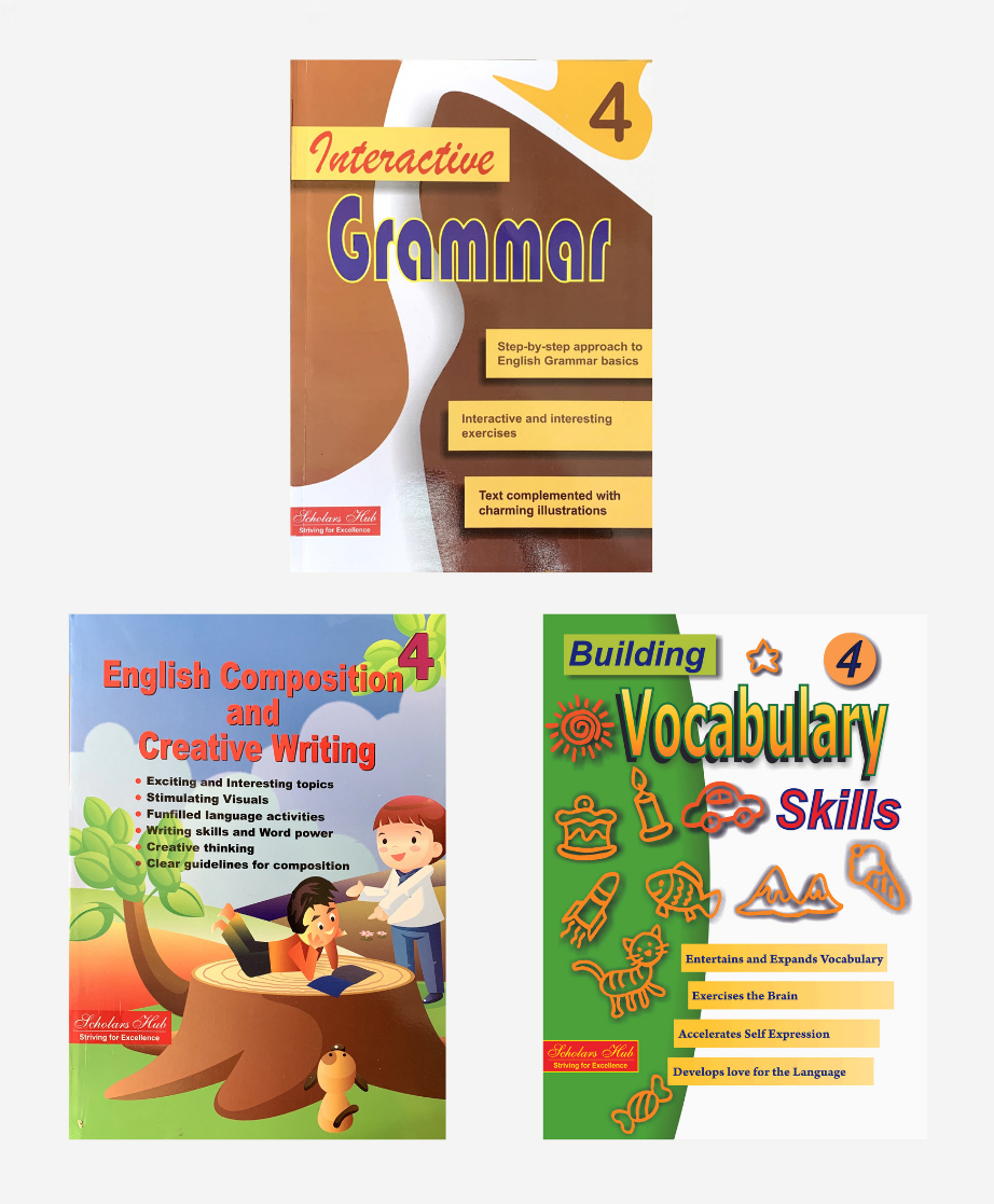 English WorkBook Combo for Class 4 Interactive Grammar Vocabulary Book & English Composition and Creative Writing Book Set of 3 Books With Answer Key - English-image-1
