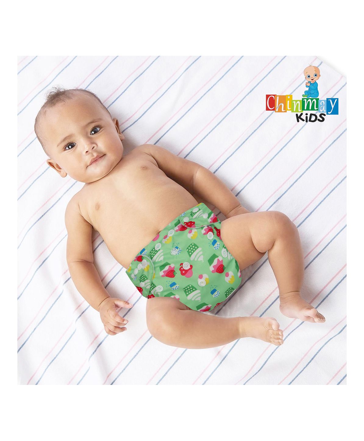 Chinmay Kids  Freesize Reusable Washable Adjustable Snap Buttons Cloth Diaper For Babies With Wet Free Insert Pads Leak Proof & Dry Feel- Green Cake-image-1