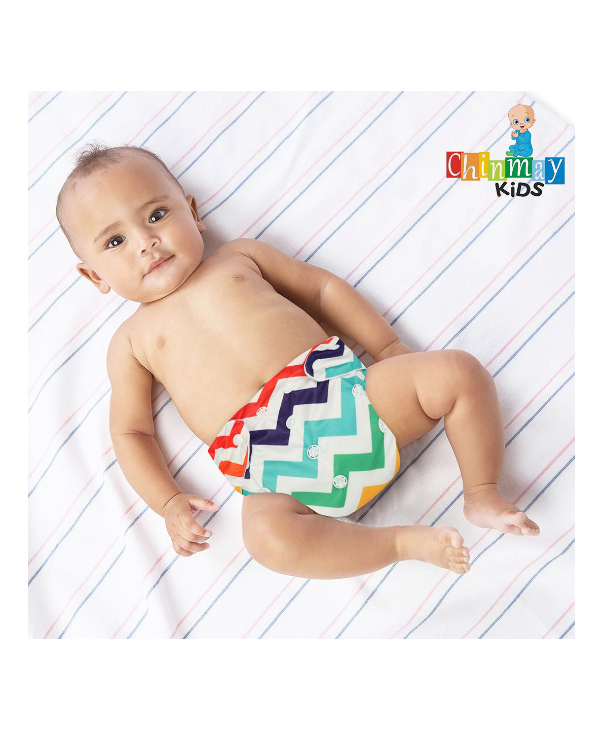 Chinmay Kids  Freesize Reusable Washable Adjustable Snap Buttons Cloth Diaper For Babies With Wet Free Insert Pads Leak Proof & Dry Feel-  Multicolor Rainbow-image-25