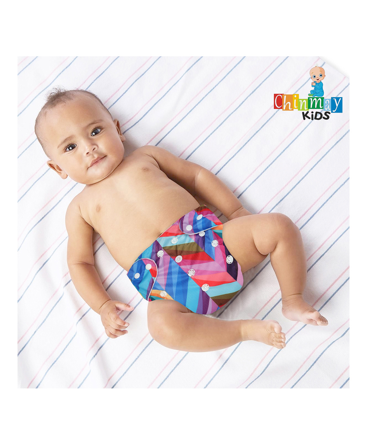 Chinmay Kids  Freesize Reusable Washable Adjustable Snap Buttons Cloth Diaper For Babies With Wet Free Insert Pads Leak Proof & Dry Feel-  Multicolor Line-image-42