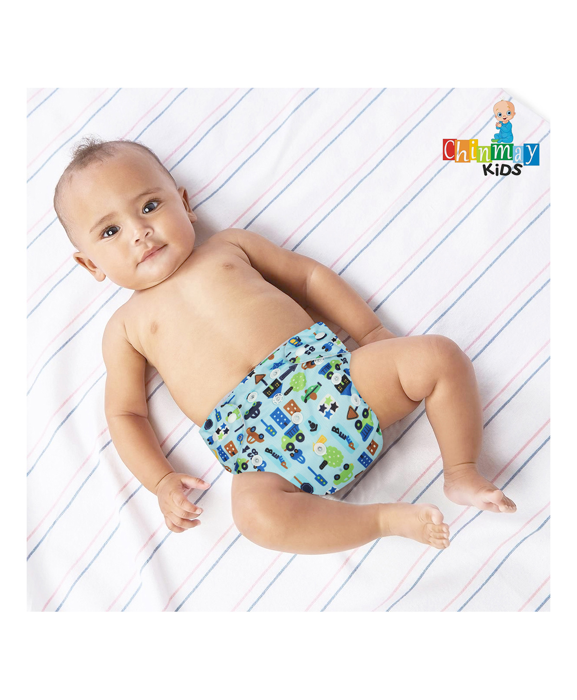 Chinmay Kids  Freesize Reusable Washable Adjustable Snap Buttons Cloth Diaper For Babies With Wet Free Insert Pads Leak Proof & Dry Feel- Sky Blue Car Beep-image-47
