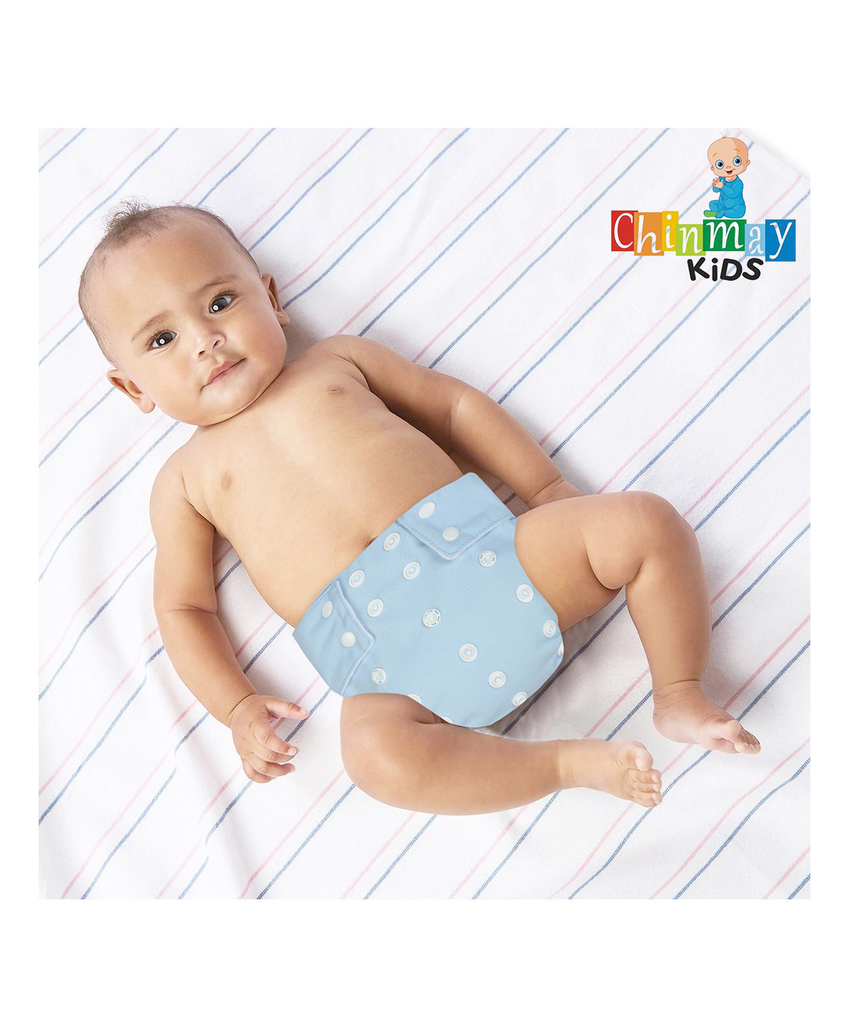 Chinmay Kids Cloth Diaper Adjustable Reusable Washable Printed Button Diaper With Insert - Blue-image-35