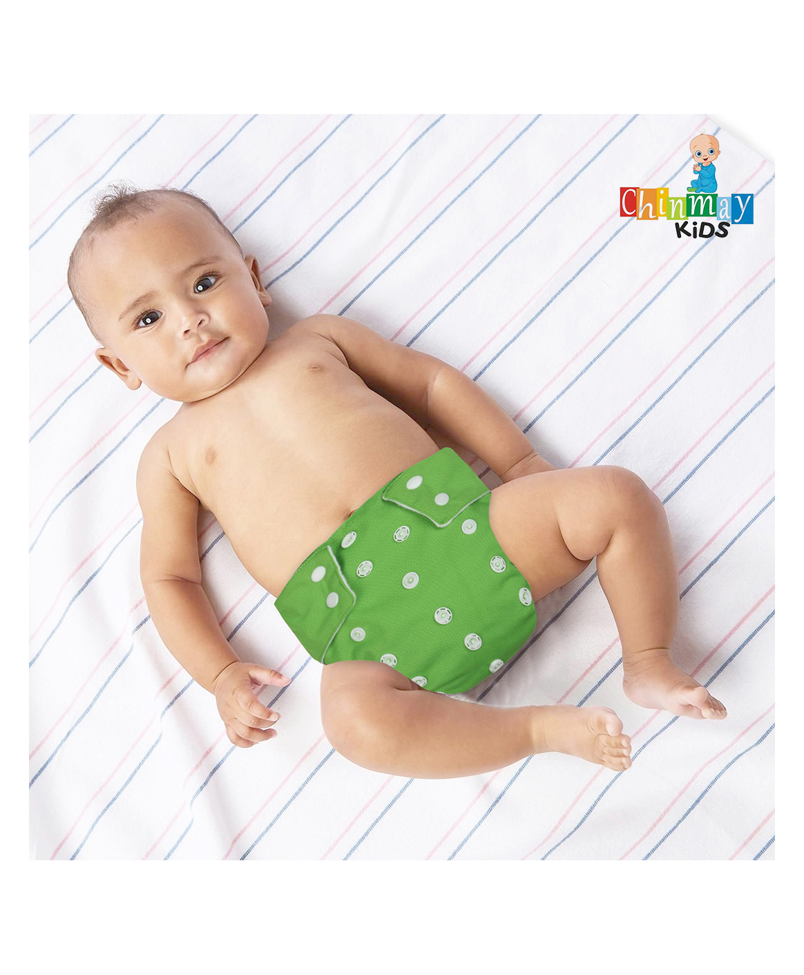 Chinmay Kids Cloth Diaper Adjustable Reusable Washable Printed Button Diaper With Insert - Green-image-21