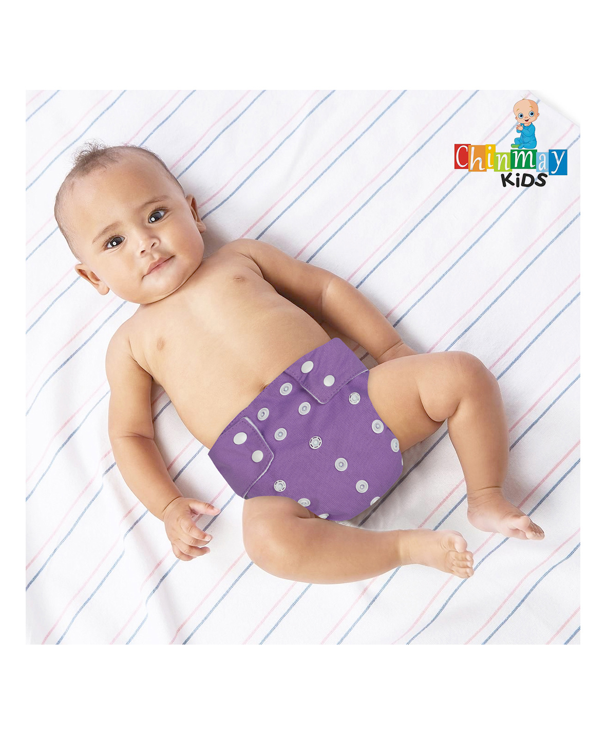 Chinmay Kids Cloth Diaper Adjustable Reusable Washable Printed Button Diaper With Insert - Purple-image-47