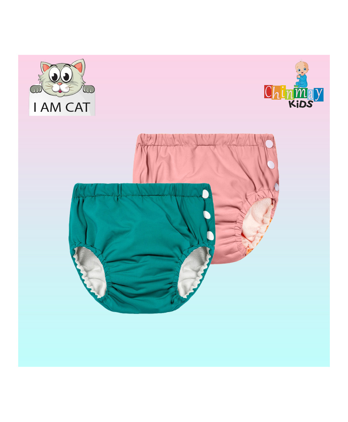 Chinmay Kids Reusable Swimwear Diaper Pants Set Of 2 - Green & Pink-image-26