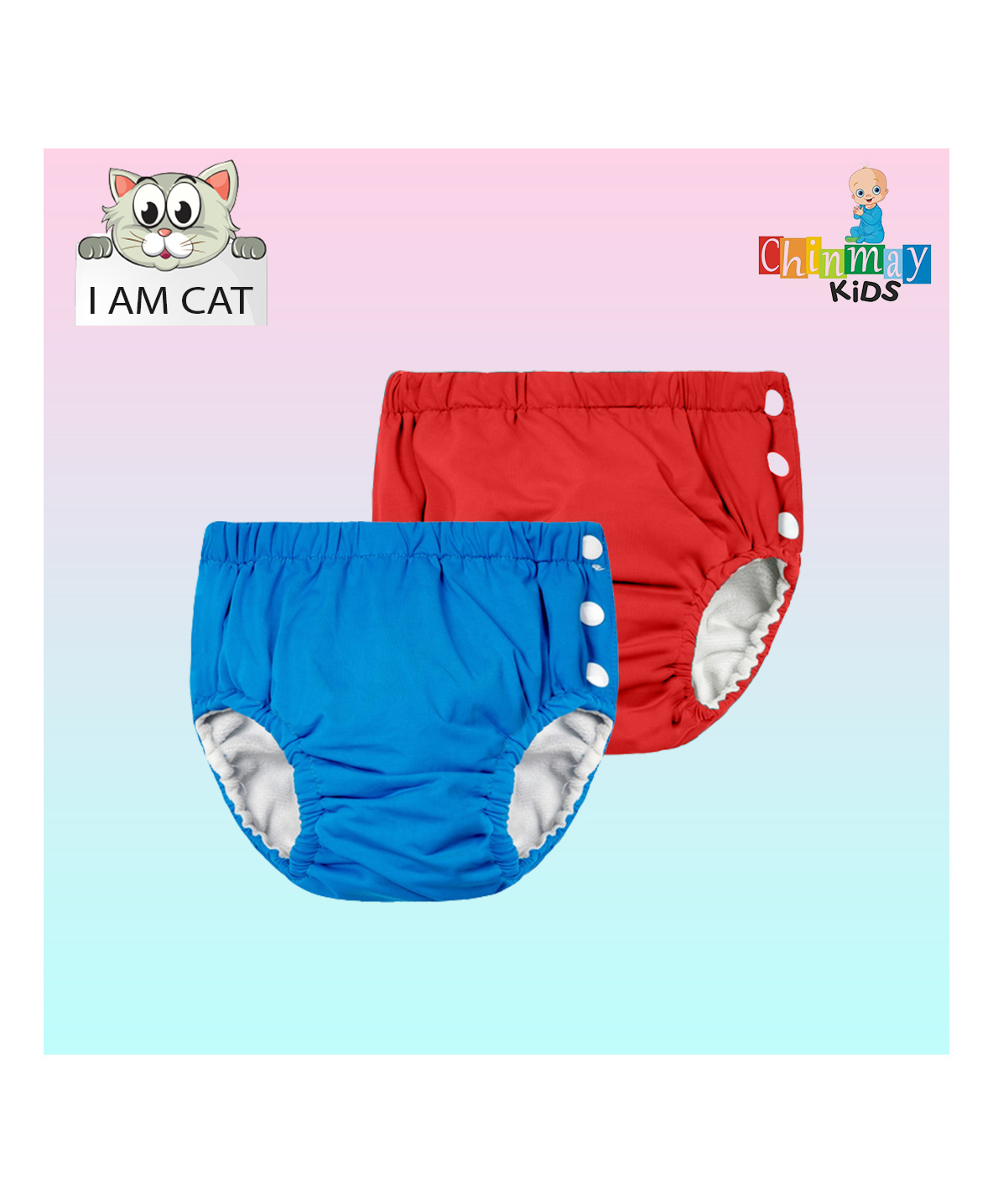 Chinmay Kids Reusable Swimwear Diaper Pants Set Of 2 - Blue & Red-picture-36