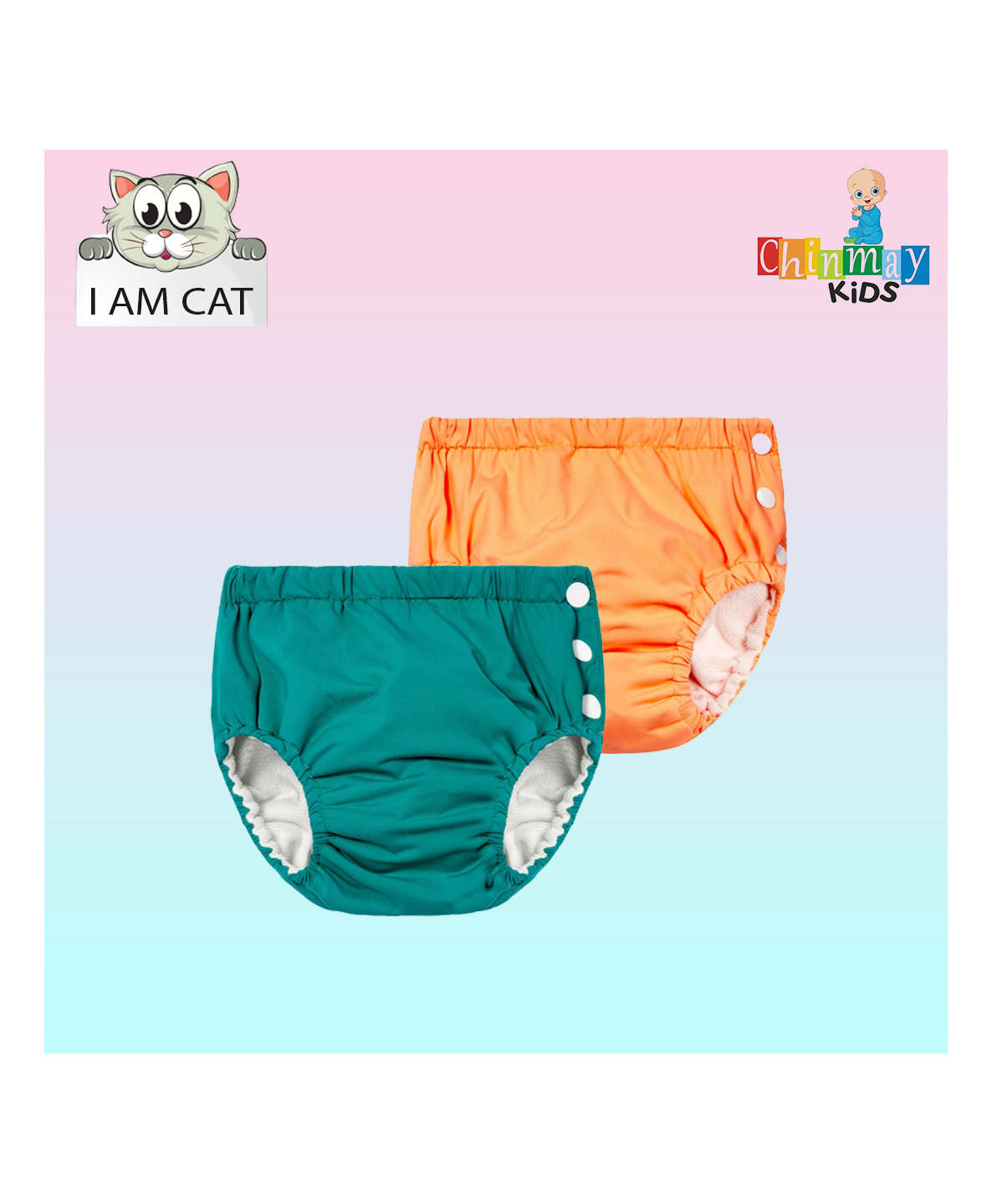 Chinmay Kids Reusable Swimwear Diaper Pants Set Of 2 - Orange & Green-picture-29