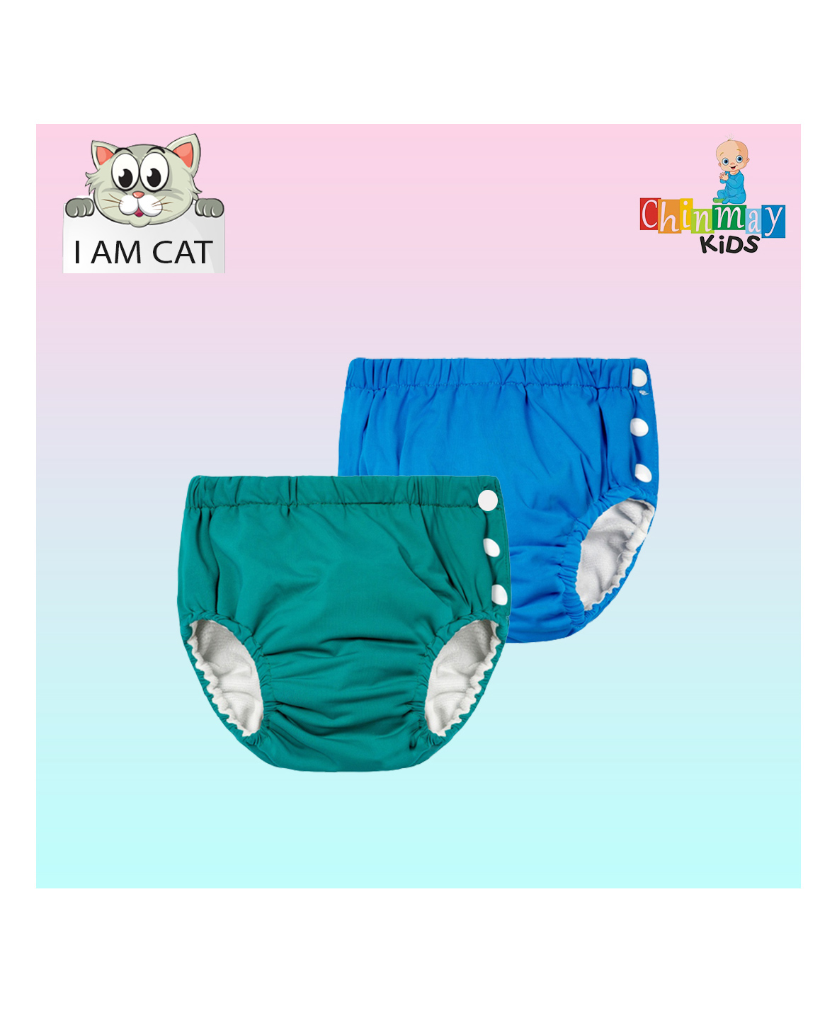 Chinmay Kids Reusable Swimwear Diaper Pool Pants Set Of 2 - Blue & Green
