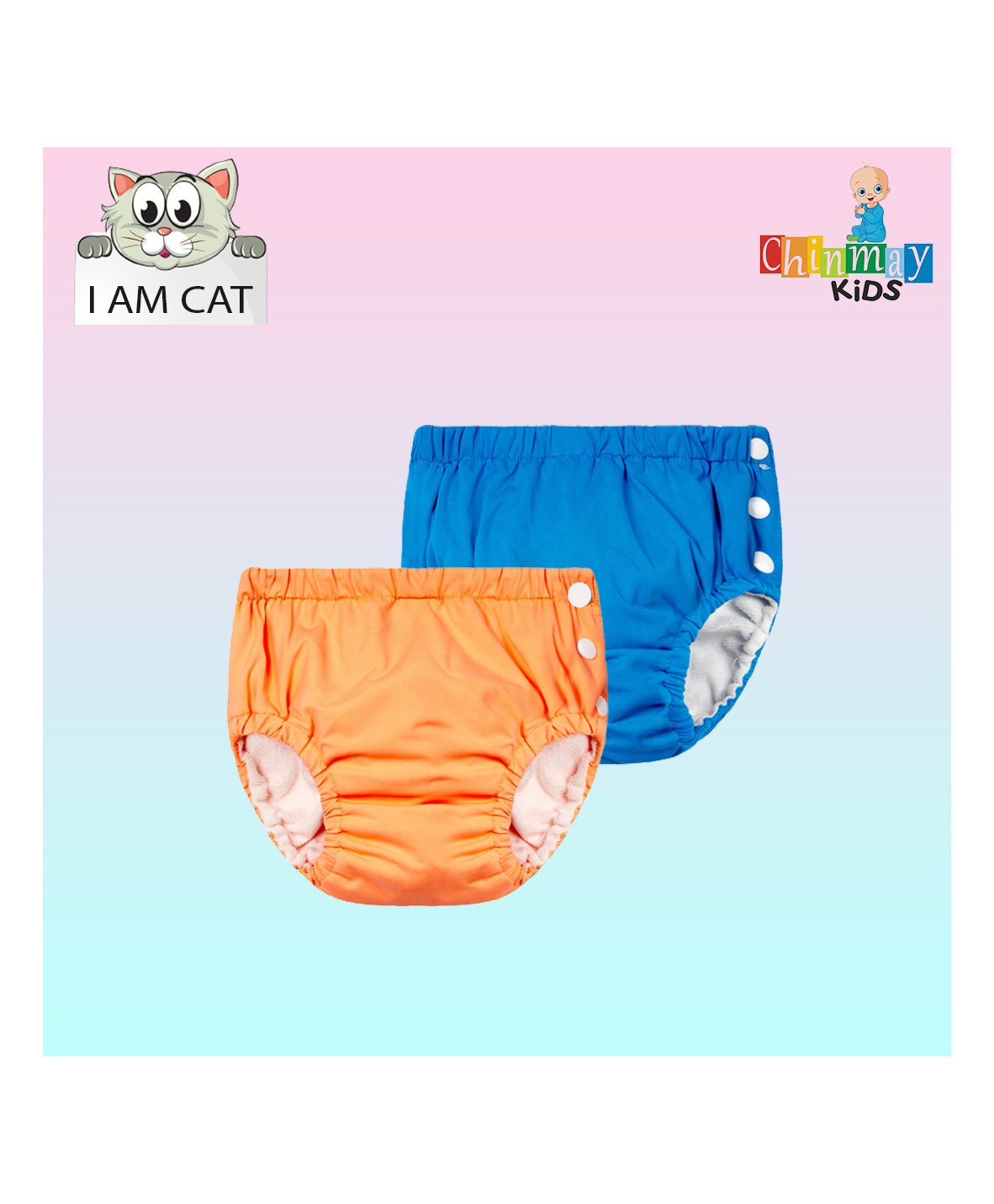 Chinmay Kids Reusable Swimwear Diaper Pants Set Of 2 - Blue & Orange-picture-30