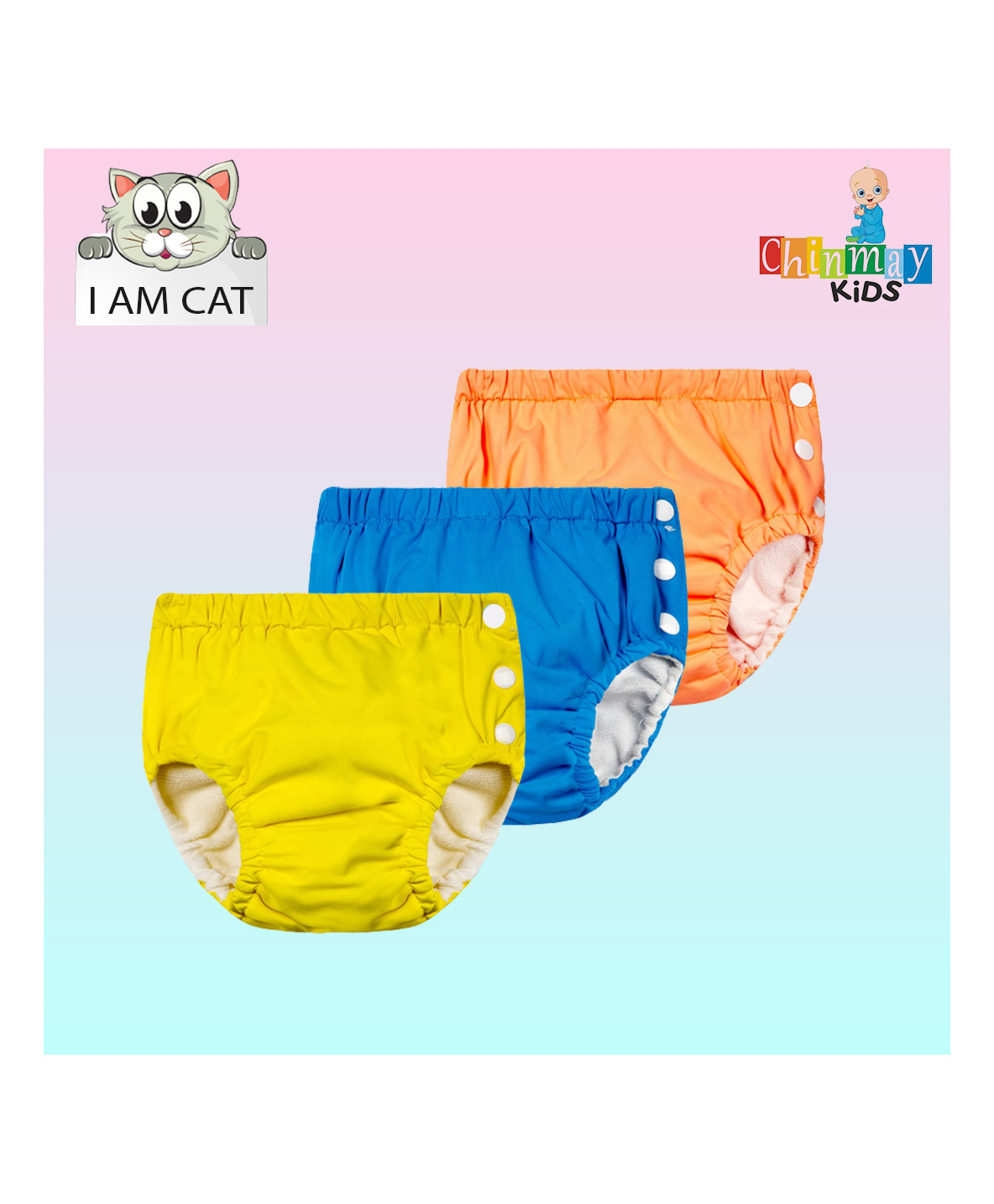 Chinmay Kids Swimming Pants Reusable Swimwear Diaper Pants For Unisex Set Of 3- Blue Orange Yellow-picture-14