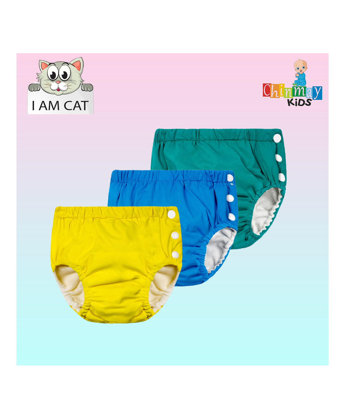 Chinmay Kids Reusable Swimwear Diaper Pants Set Of 3 - Blue Green & Yellow-picture-13