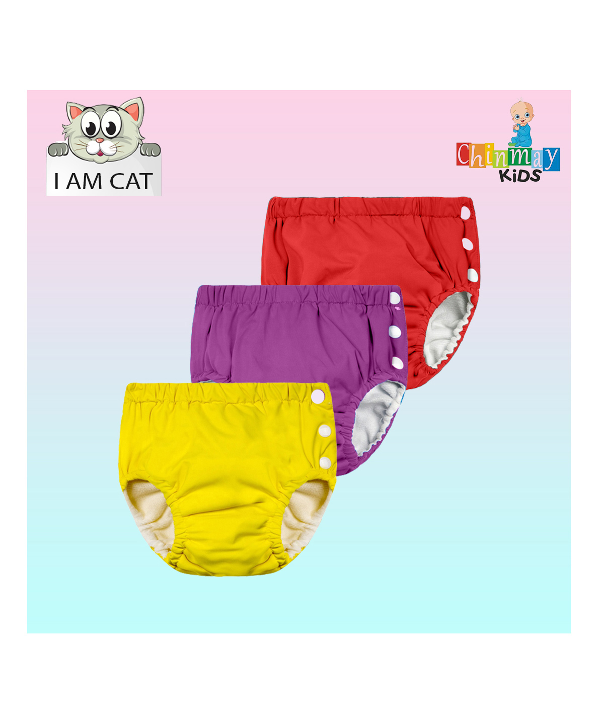 Chinmay Kids Reusable Swimwear Diaper Pants Set Of 3 - Purple Yellow & Red-picture-11