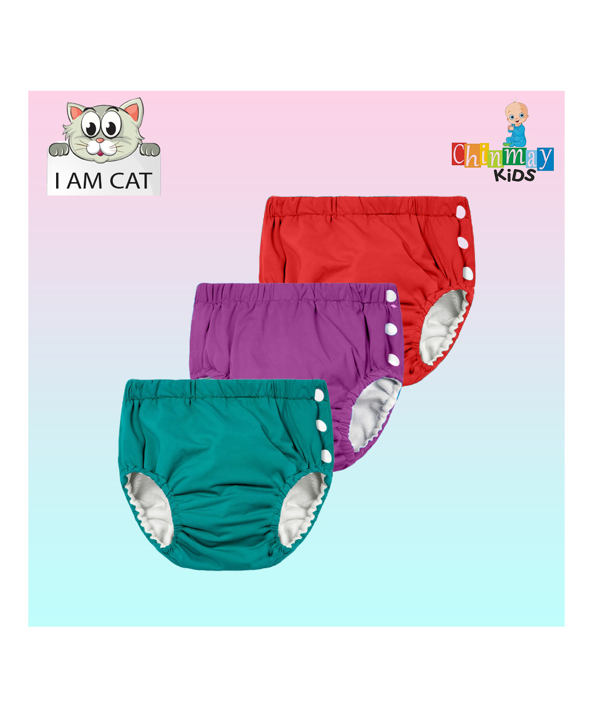 Chinmay Kids Reusable Swimwear Diaper Pants Set Of 3 - Purple Green & Red-picture-21