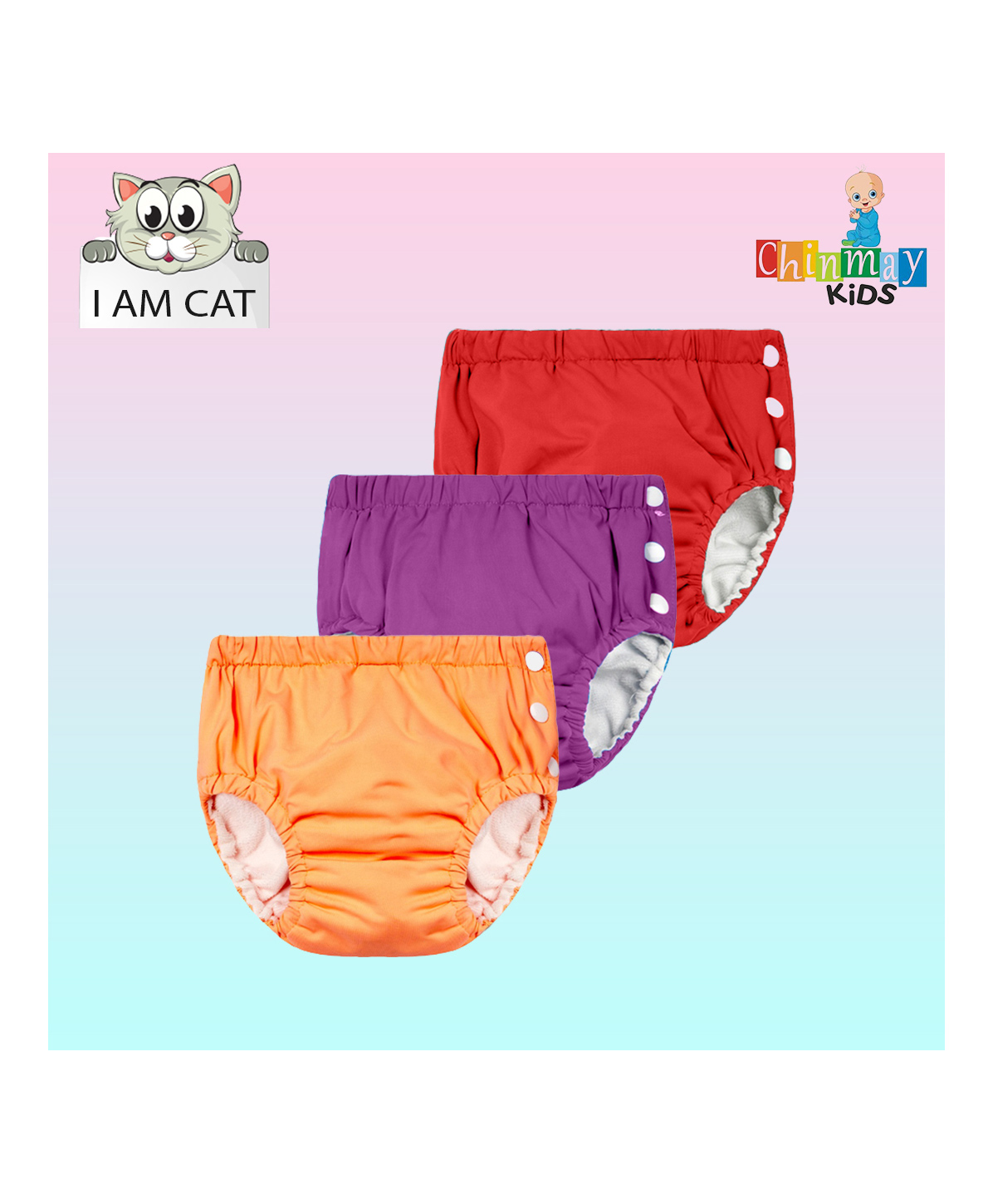 Chinmay Kids Reusable Swimwear Diaper Pants Set Of 3 - Purple Orange & Red-picture-17