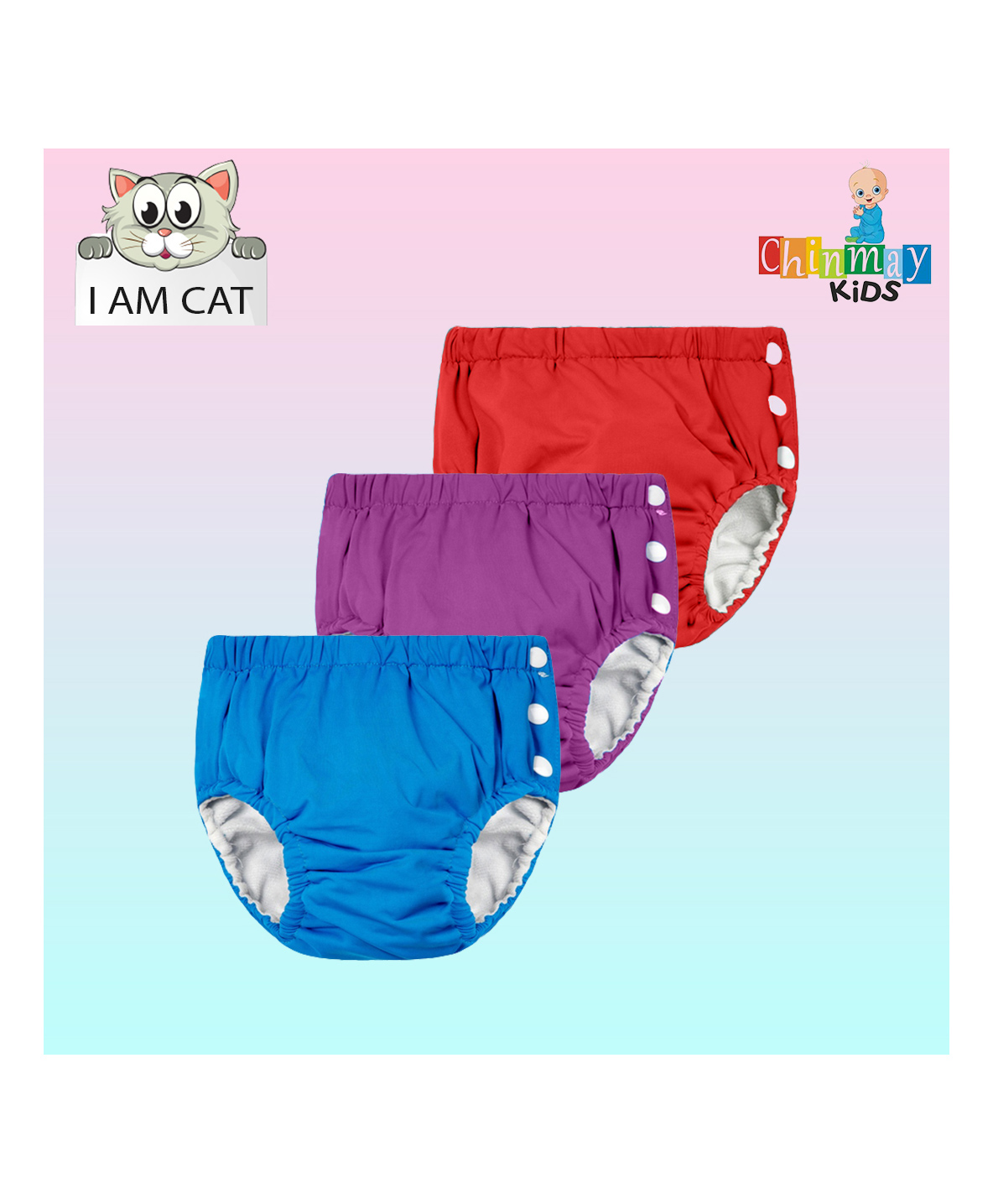 Chinmay Kids Reusable Swimwear Diaper Pants Set Of 3 - Purple Blue & Red-picture-19