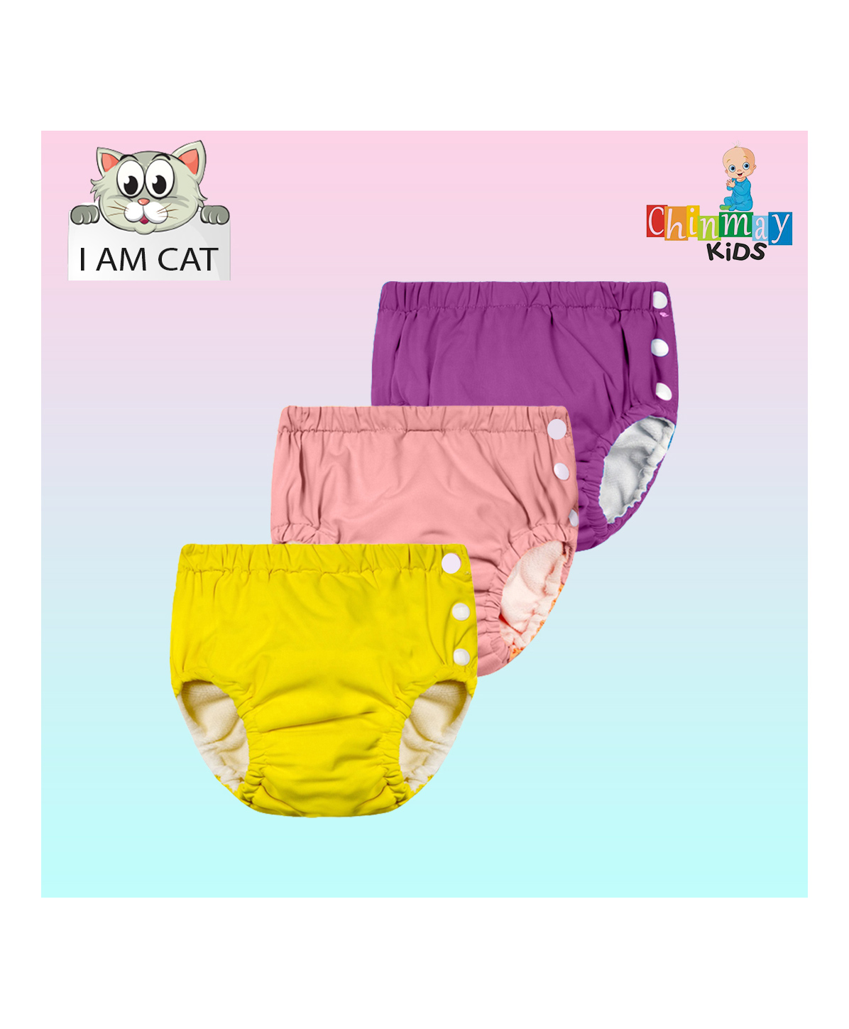 Chinmay Kids Reusable Swimwear Diaper Pants Set Of 3 - Purple Pink & Yellow-picture-12