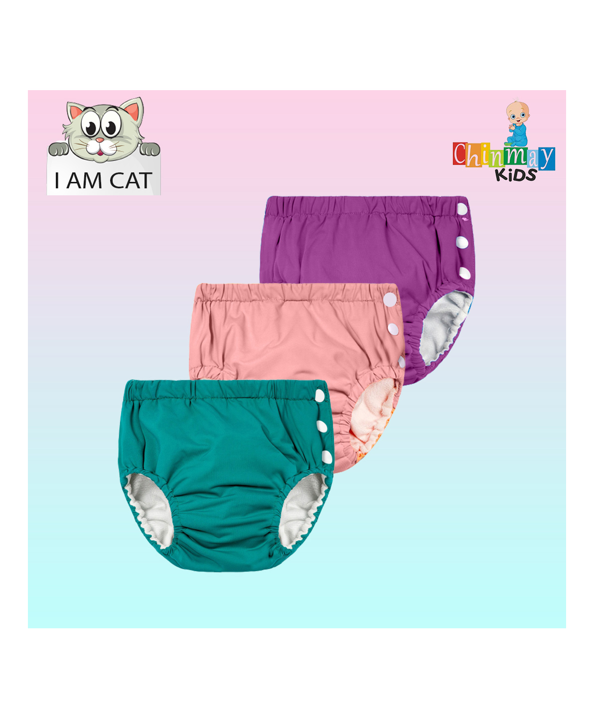 Chinmay Kids Reusable Swimwear Diaper Pants Set Of 3 - Purple Pink & Green-picture-20