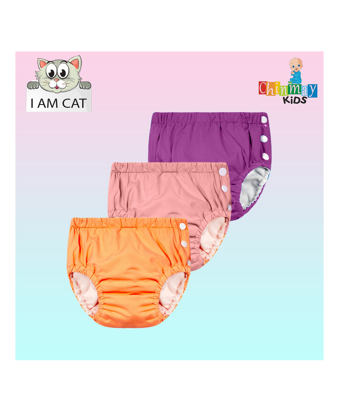 Chinmay Kids Reusable Swimwear Diaper Pants Set Of 3 - Purple Pink & Orange-picture-15