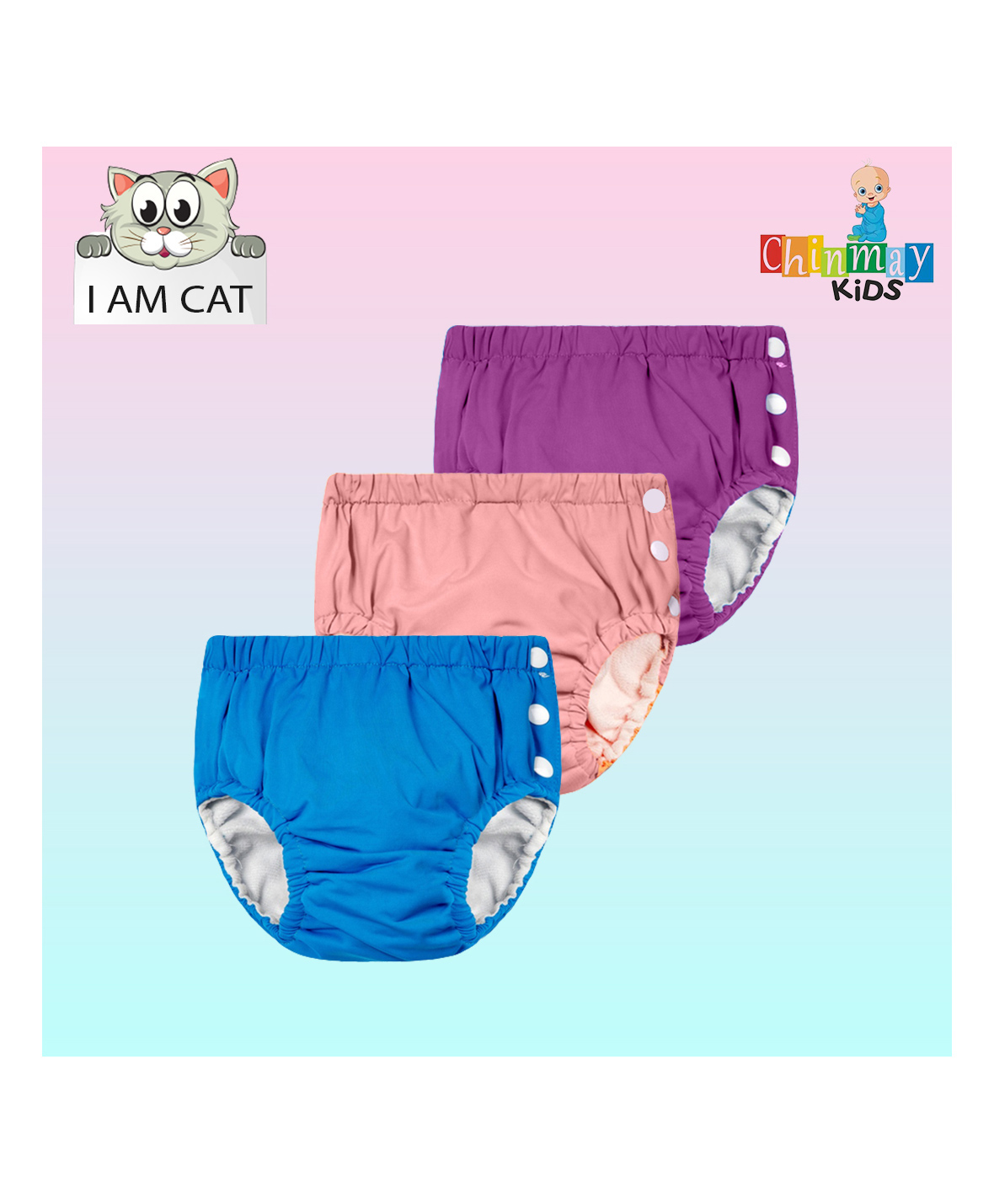 Chinmay Kids Reusable Swimwear Diaper Pants Set Of 3 - Purple Pink & Blue-picture-18
