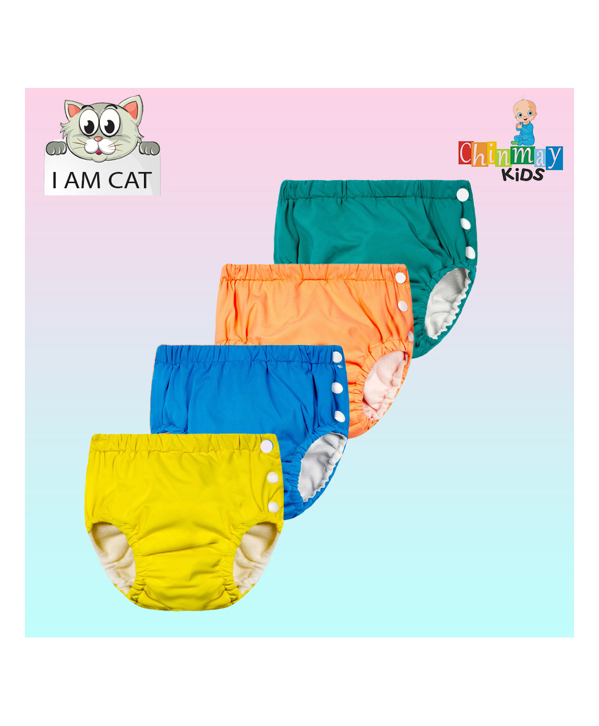 Chinmay Kids Reusable Swimwear Diaper Pants Set Of 4 - Yellow Orange Green & Blue