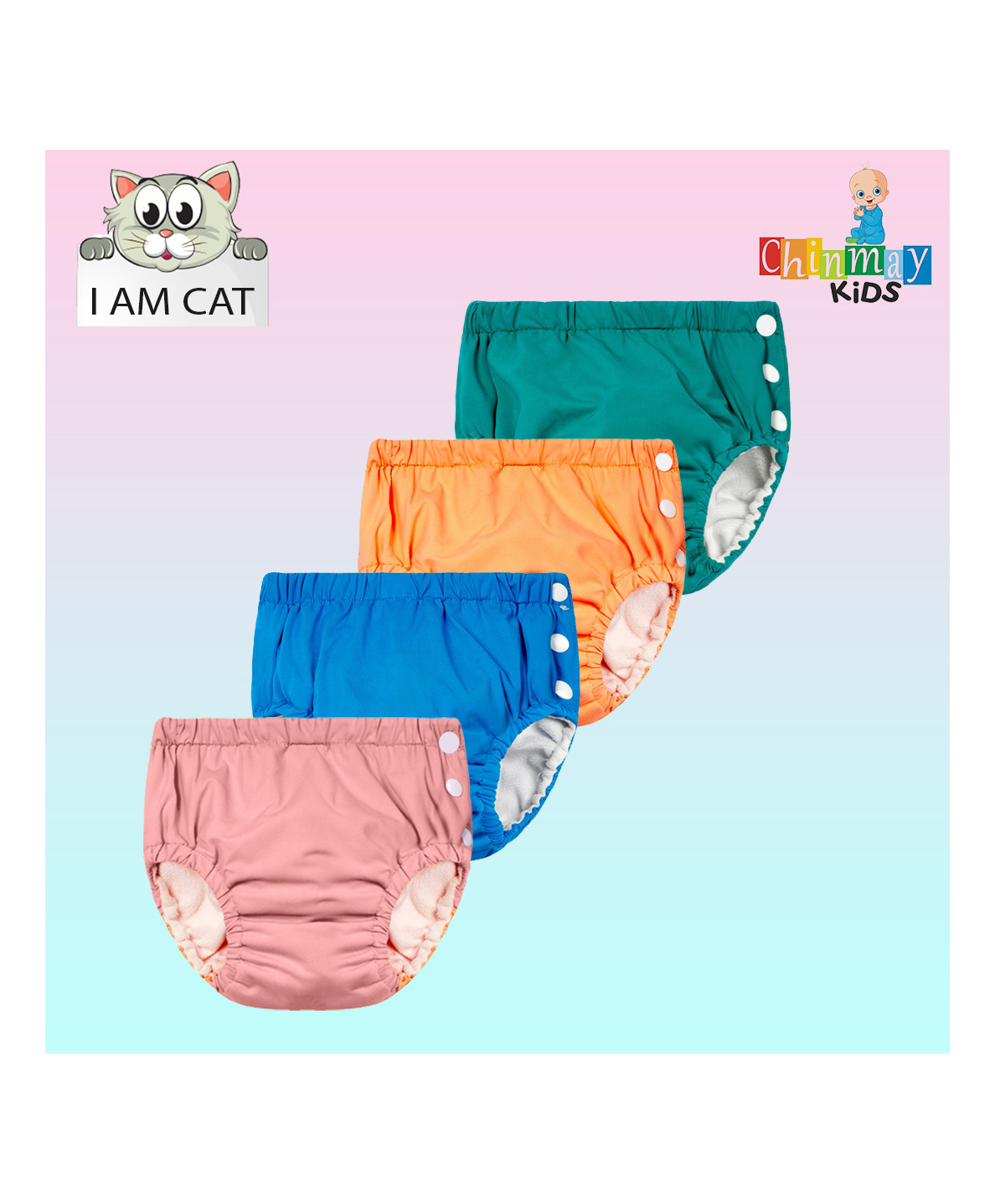 Chinmay Kids Reusable Swimwear Diaper Pants Set Of 4 - Pink Orange Green & Blue-picture-38
