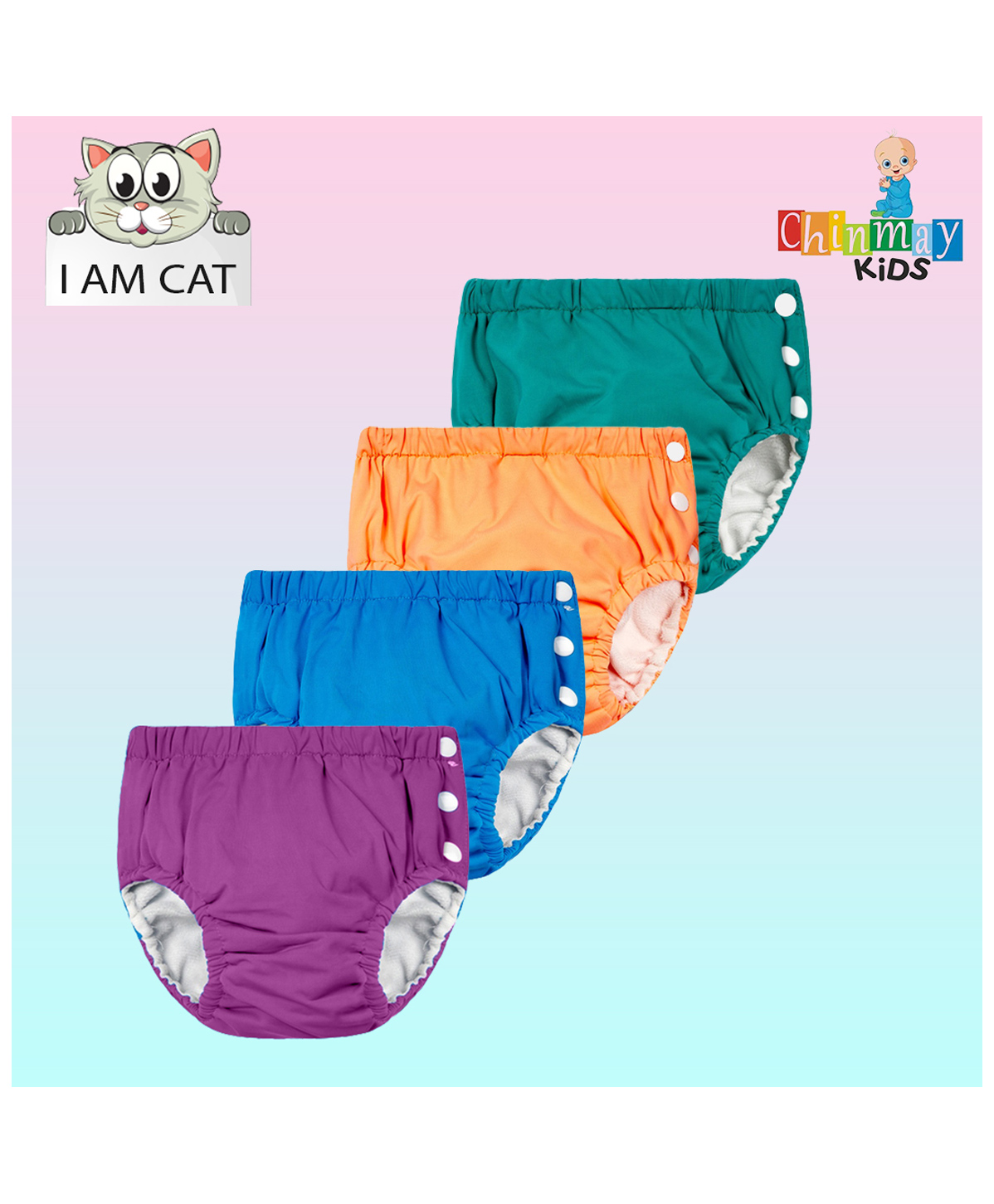 Chinmay Kids Swimming Pants Reusable Swimwear Diaper Pants For Unisex- Set Of 4(0-36 Months) Purple, Orange, Green, Blue