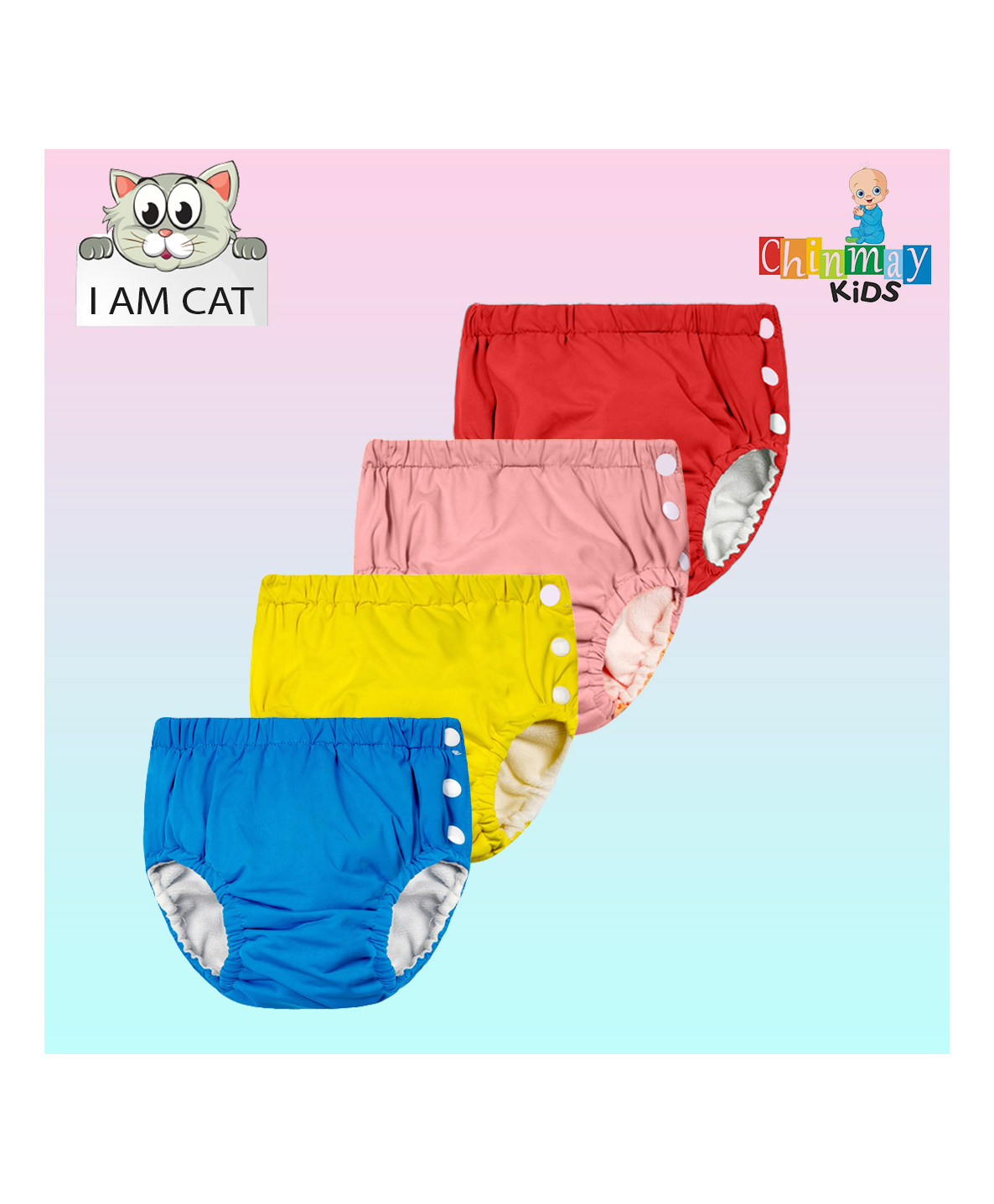 Chinmay Kids Swimming Pants Reusable Swimwear Diaper Pants For Unisex- Set Of 4(0-36 Months) Blue, Yellow, Pink, Red