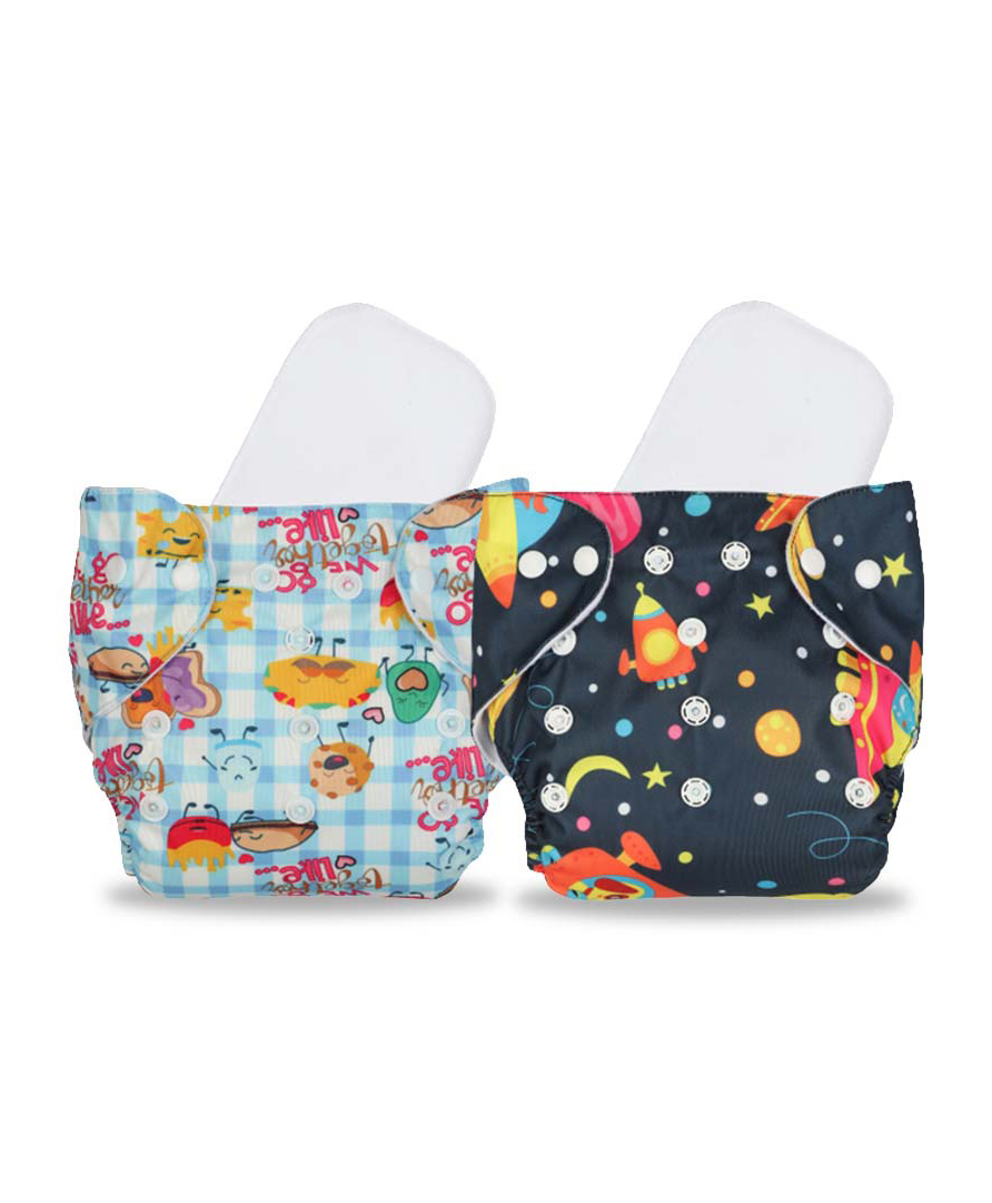 Chinmay Kids Cloth Diaper Cute Prints Freesize Reusable Washable Adjustable Snap Buttons Cloth Diaper For Babies With Wet Free Insert Pads Leak Proof & Dry Feel Pack of 2 - Sky Blue & Dark Blue-image-46