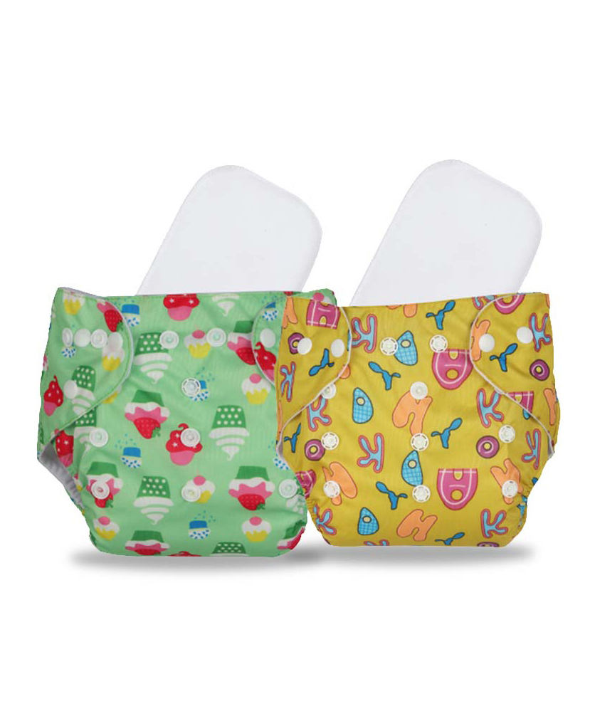 Chinmay Kids Cloth Diaper Cute Prints Freesize Reusable Washable Adjustable Snap Buttons Cloth Diaper For Babies With Wet Free Insert Pads Leak Proof & Dry Feel Set of 2 - Green & Yellow-image-35