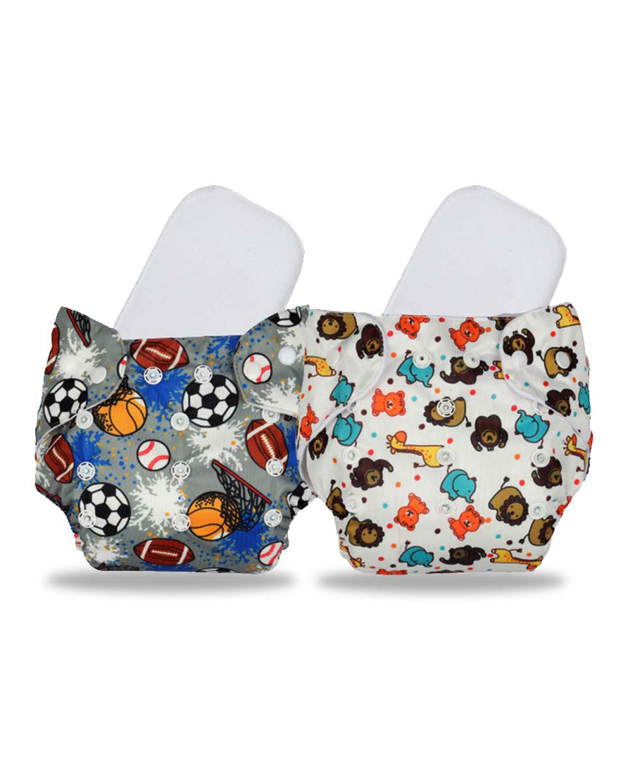 Chinmay Kids Cloth Diaper Cute Prints Freesize Reusable Washable Adjustable Snap Buttons Cloth Diaper For Babies With Wet-Free Insert Pads Leak Proof & Dry Feel Pack of 2 - Grey & White-image-14
