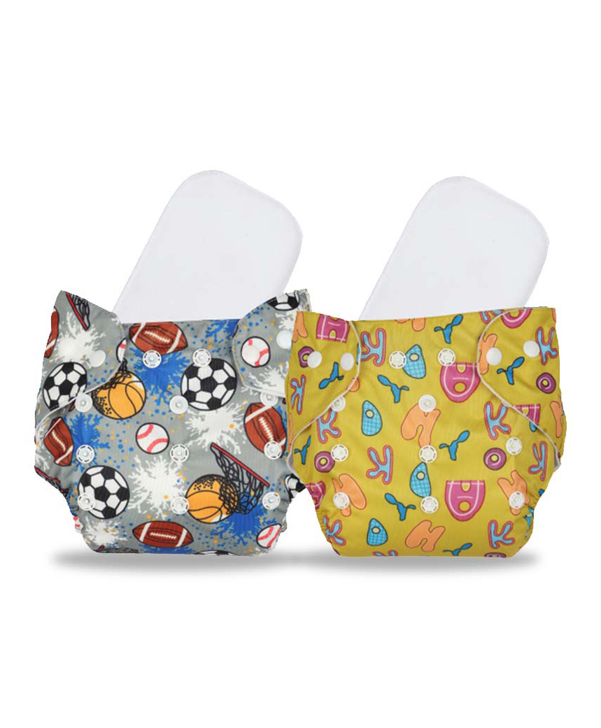 Chinmay Cute Prints Freesize Reusable Washable Adjustable Snap Buttons Cloth Diaper With Wet Free Insert Pads Pack Of 2 (Color & Print May Vary)-image-7
