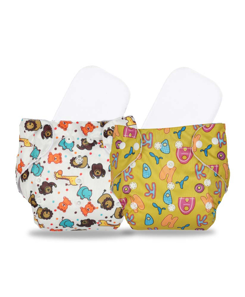 Chinmay Kids  Freesize Reusable Washable Adjustable Snap Buttons Cloth Diaper For Babies With Wet Free Insert Pads Leak Proof & Dry Feel Pack of 2- Yellow White-image-11