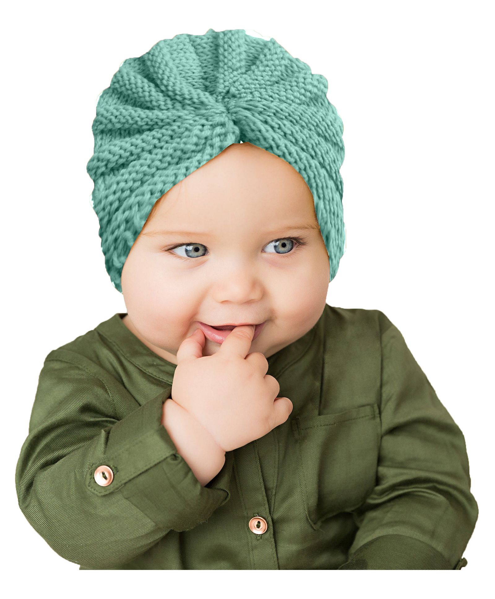 SYGA Woolen Soft Hat & Rabbit Ears Warm Headband For Newborn Baby Boy & Girls Pack of 2- Green