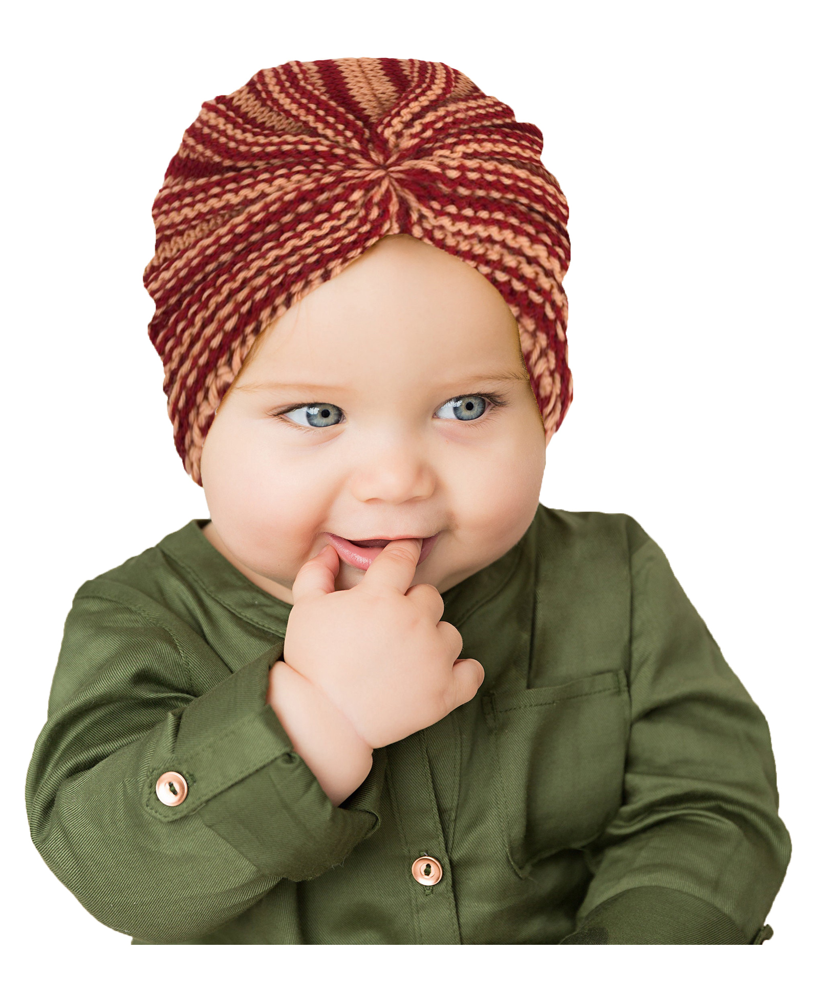 SYGA Autumn & Winter Warm Knit Stripes Woolen Knotted Hat Turban- Red