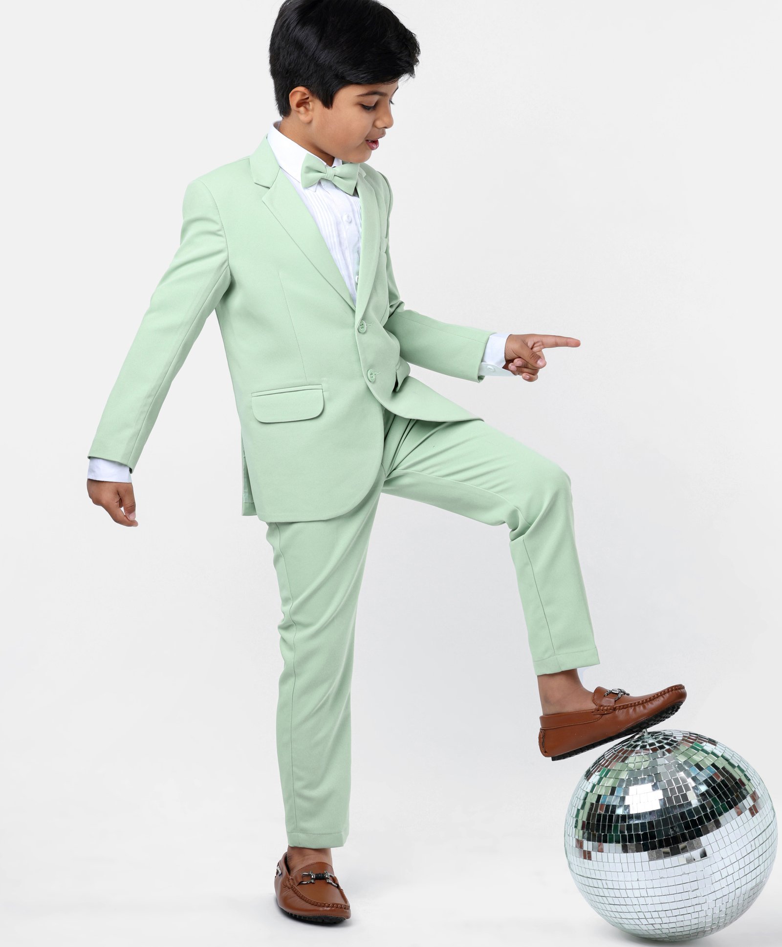 Robo Fry Woven Full Sleeves Solid Party Suit with Bow - Green-picture-19