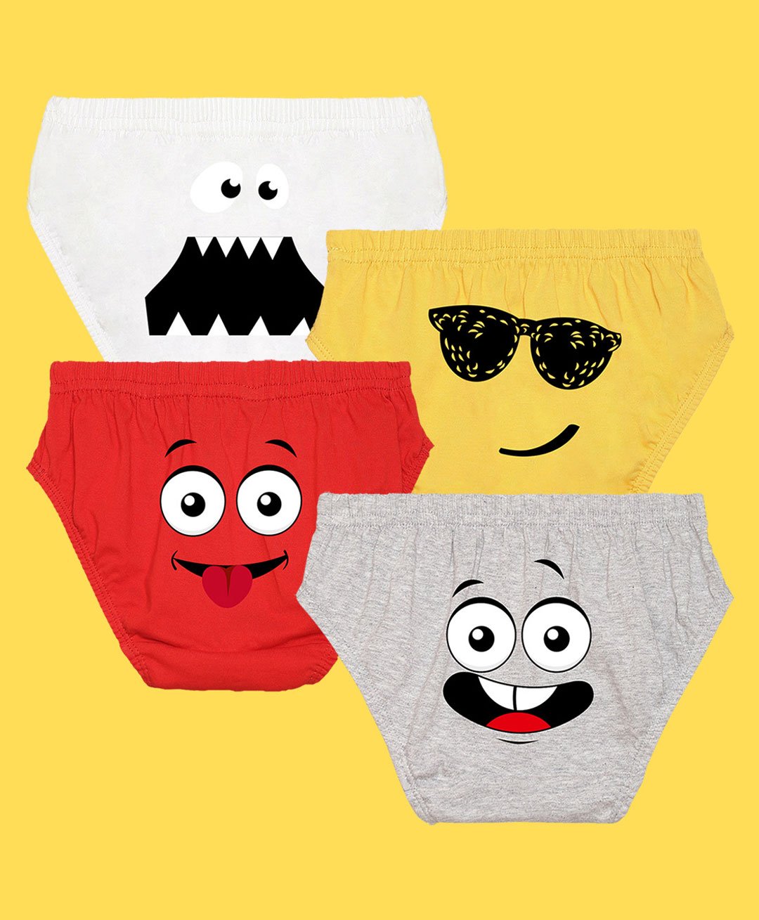 NUSYL Pack Of 4 Funny Faces Printed Briefs - Multi Colour-image-30