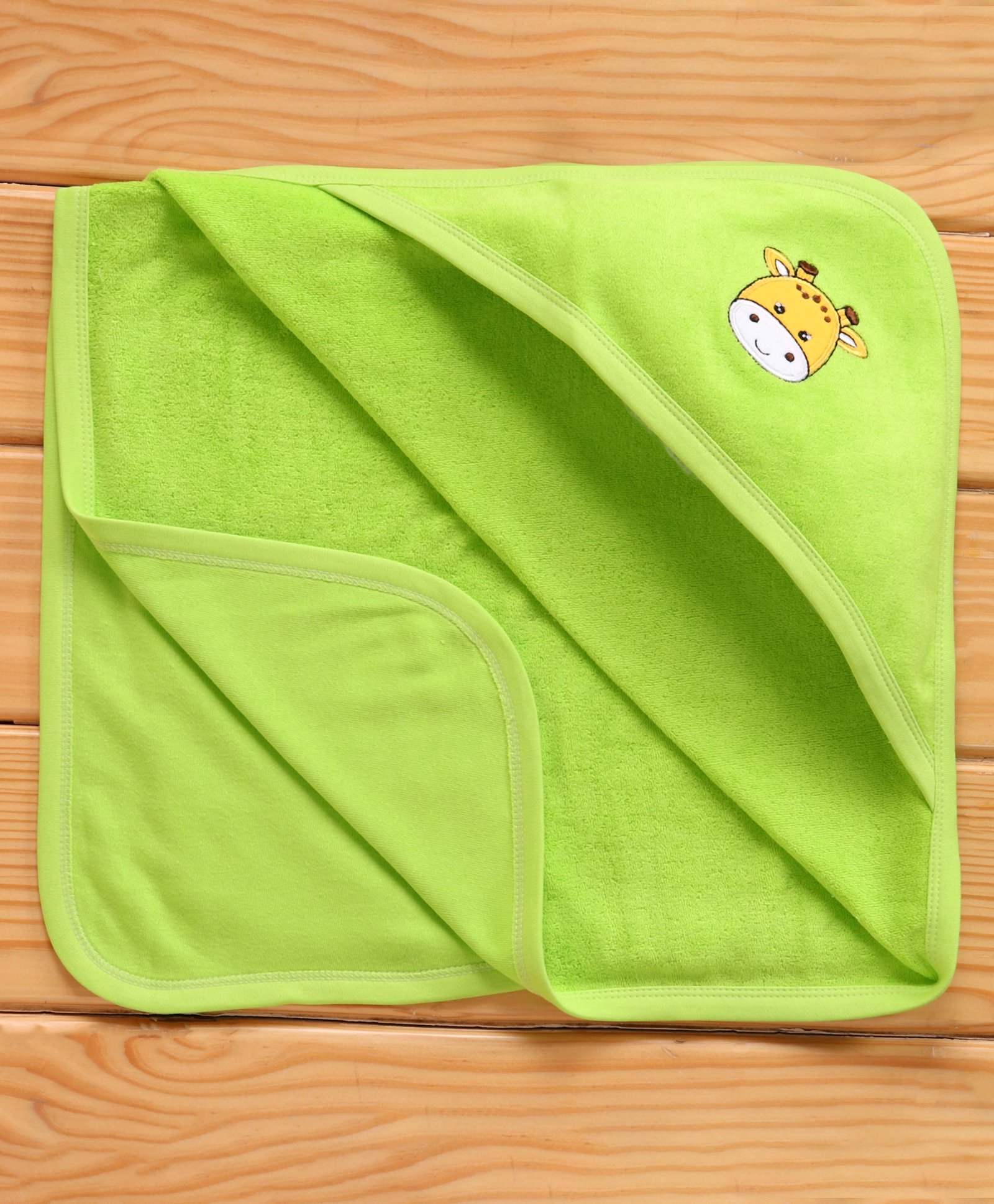 Babyhug Knitted Terry Hooded Towel Giraffe Embroidery - Green-image-43