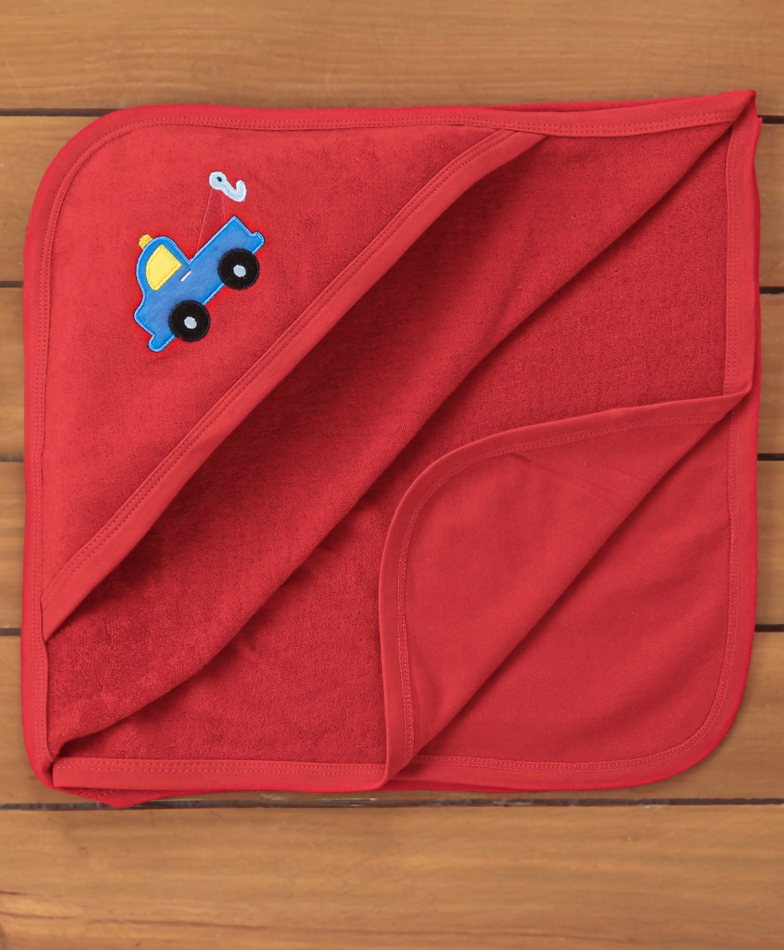 Babyhug Knit Terry Embroidered Hooded Towel Vehicle Print - Red-image-41